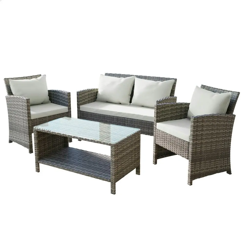 Alfordson Outdoor Furniture 4PCS Patio Wicker Set Pillows Grey