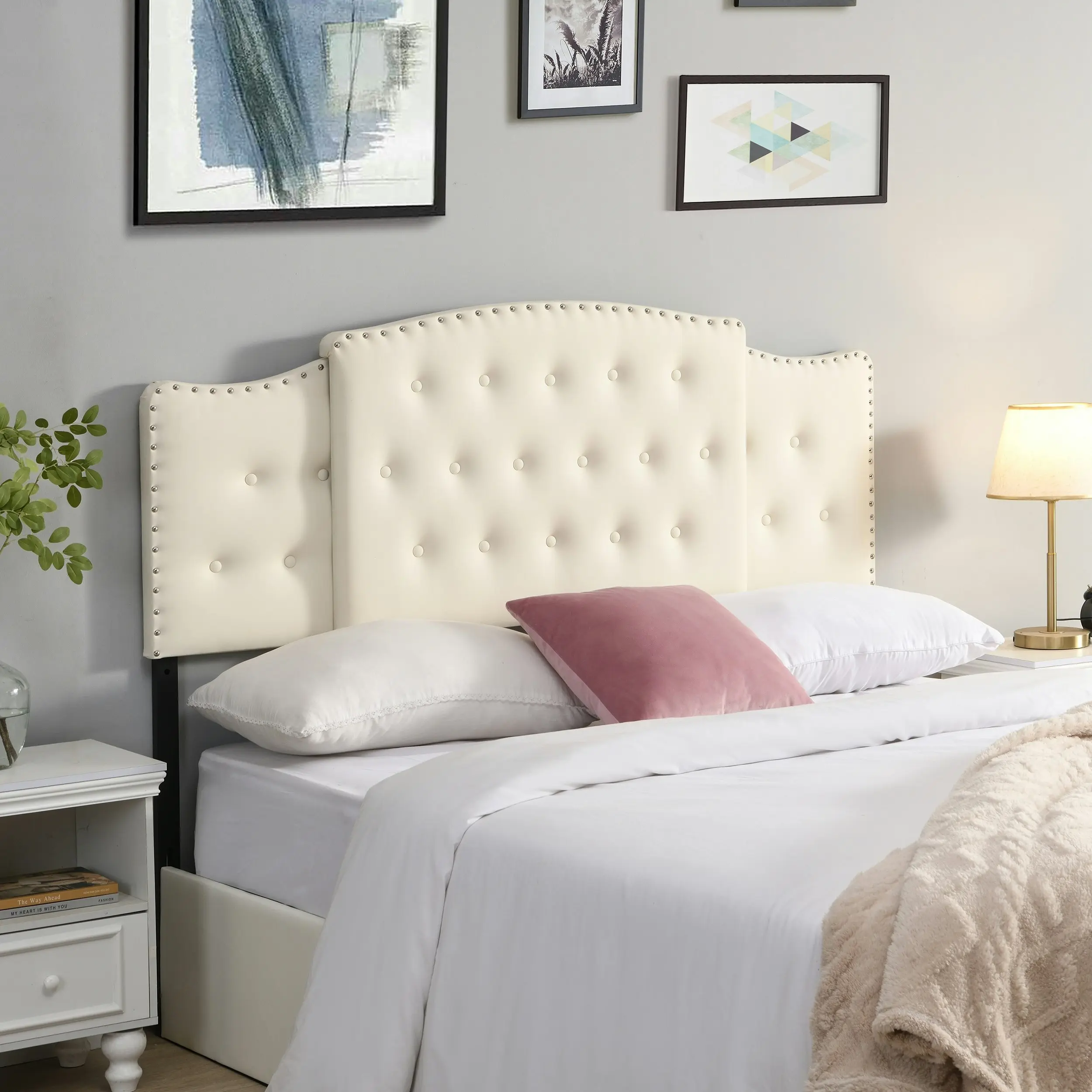 IHOMDEC Upholstered Size 3 In 1 Bed Headboard 3 levels for Height & Width Adjustment Beige