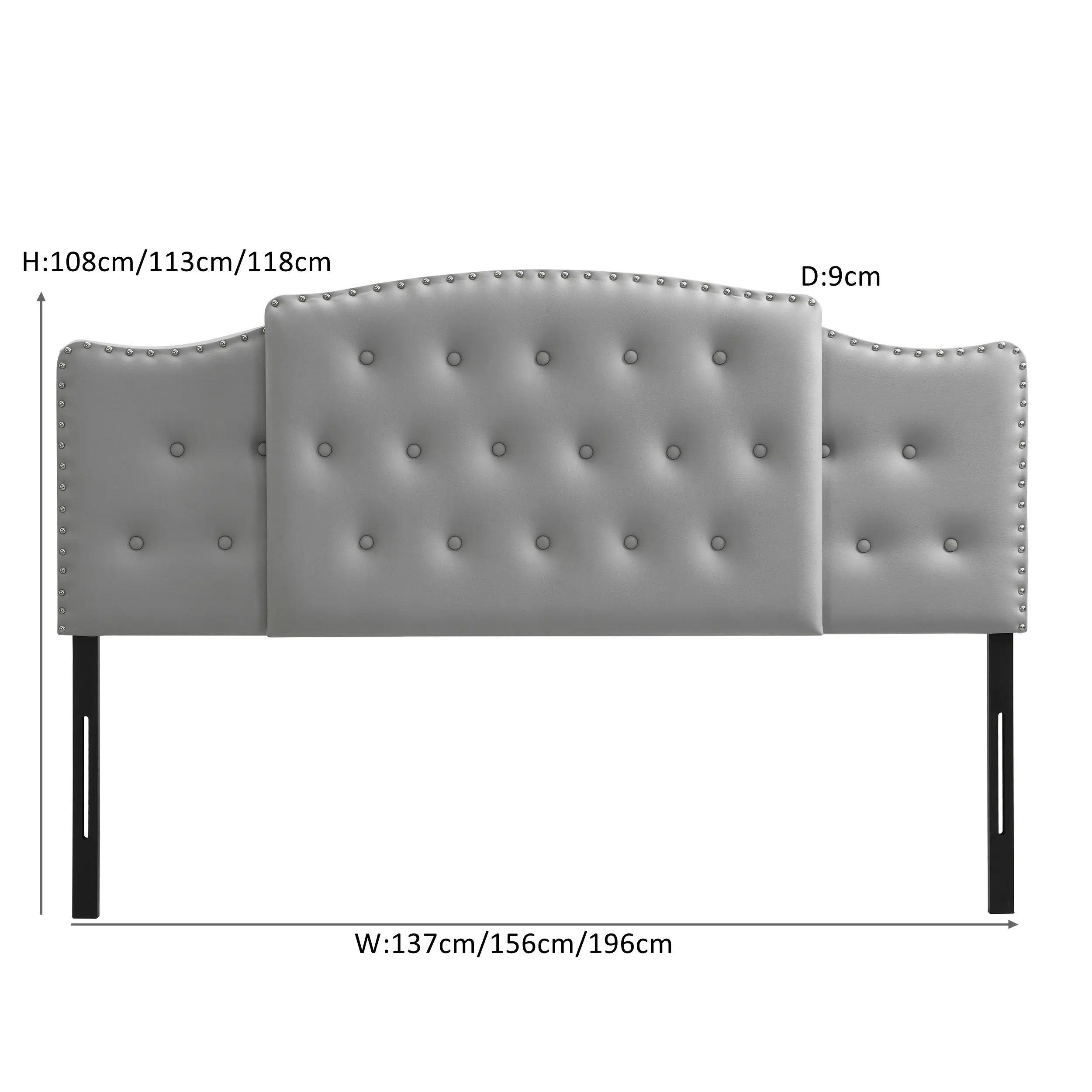 IHOMDEC Upholstered Size 3 In 1 Bed Headboard 3 levels for Height & Width Adjustment Grey