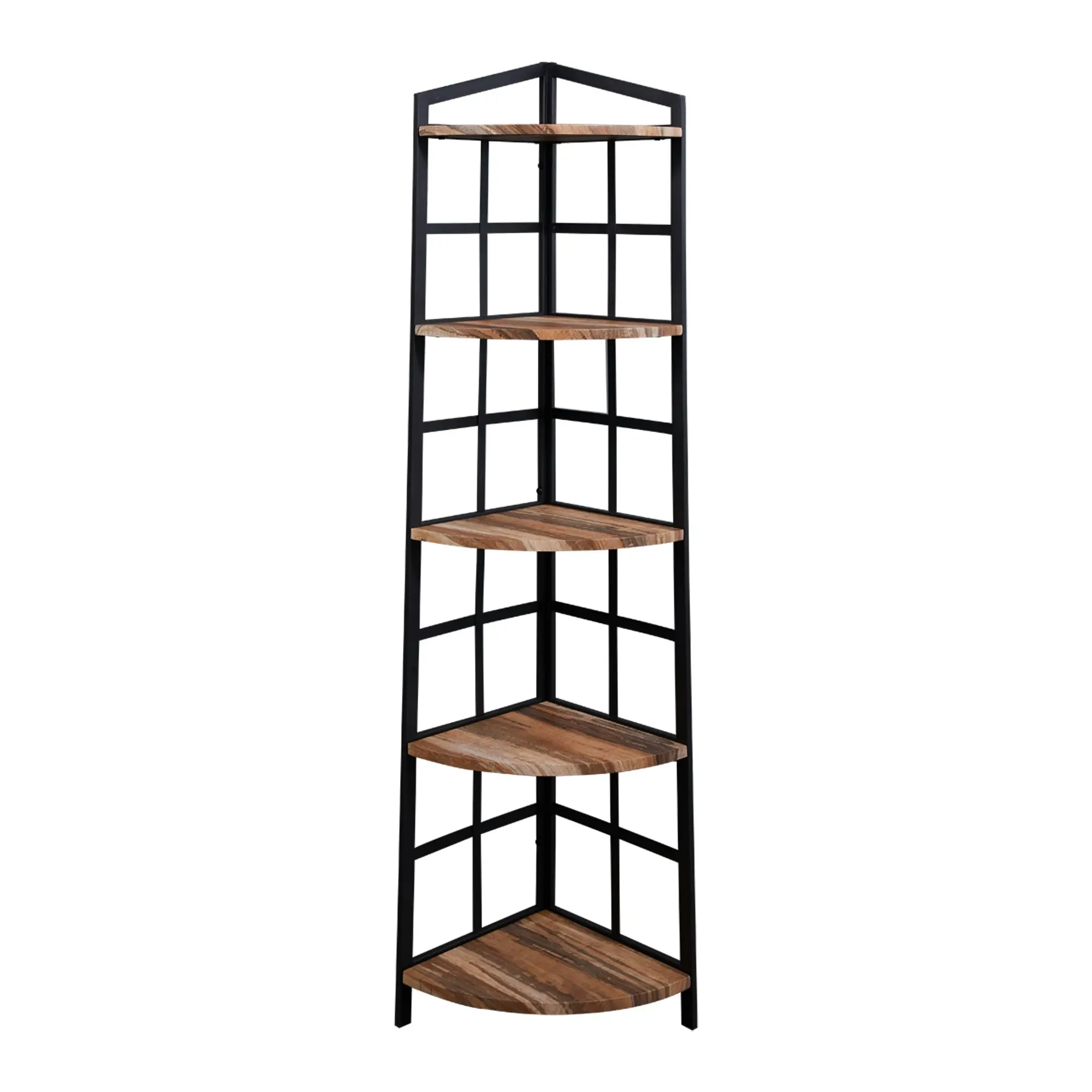 IHOMDEC 5 Tier Industrial Corner Bookshelf with Metal Frame Brown