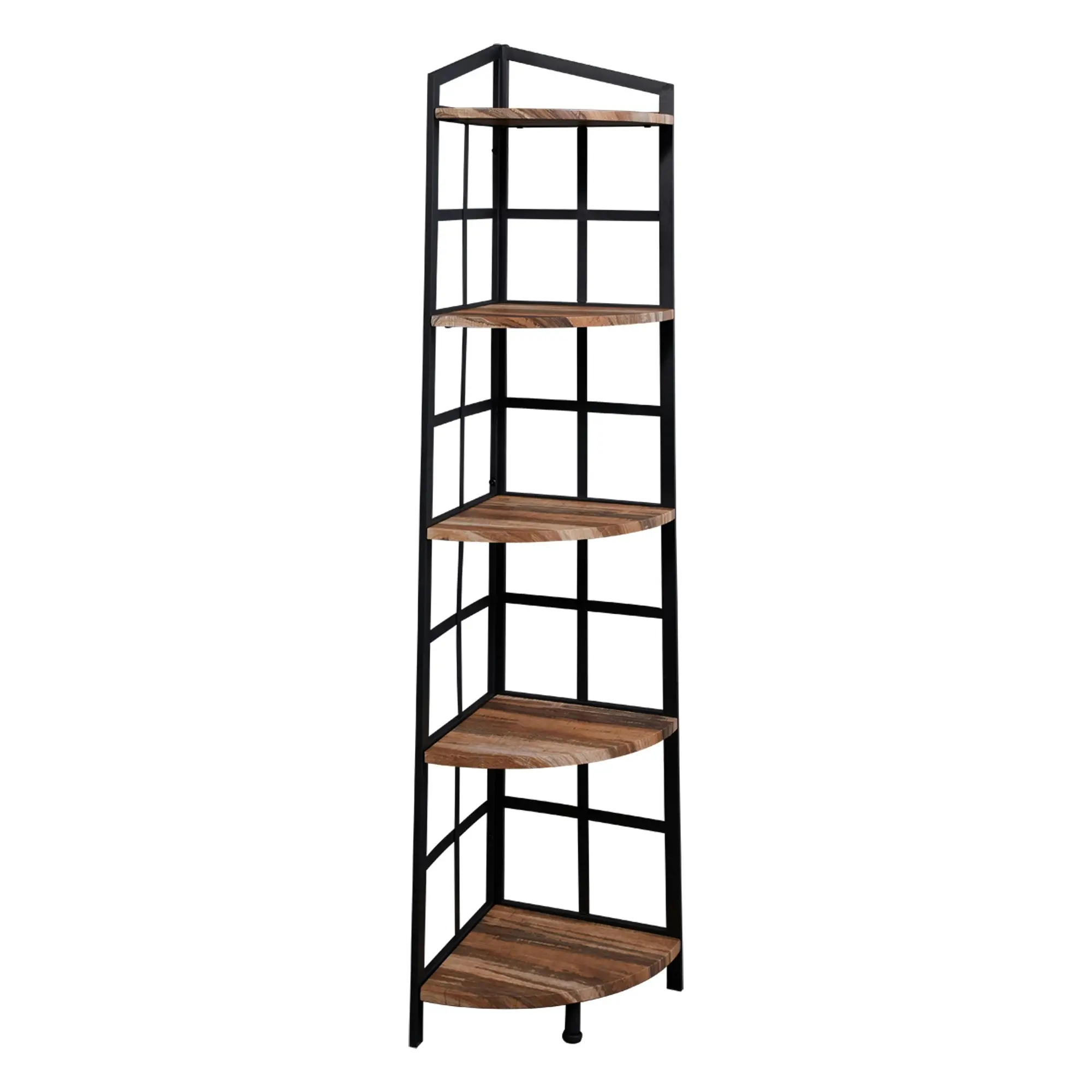 IHOMDEC 5 Tier Industrial Corner Bookshelf with Metal Frame Brown