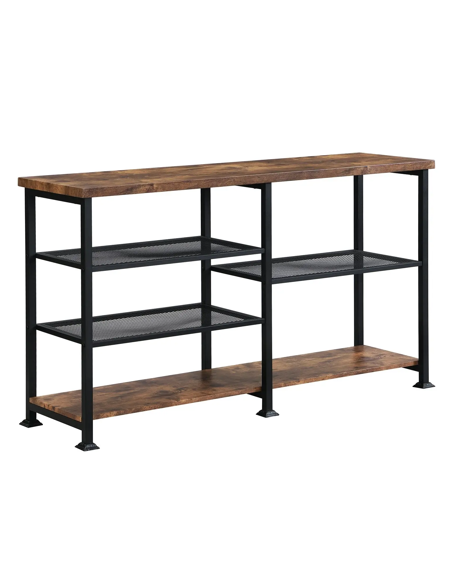 IHOMDEC Industrial 4-Tier Console Table 140cmW Rustic Dark Brown