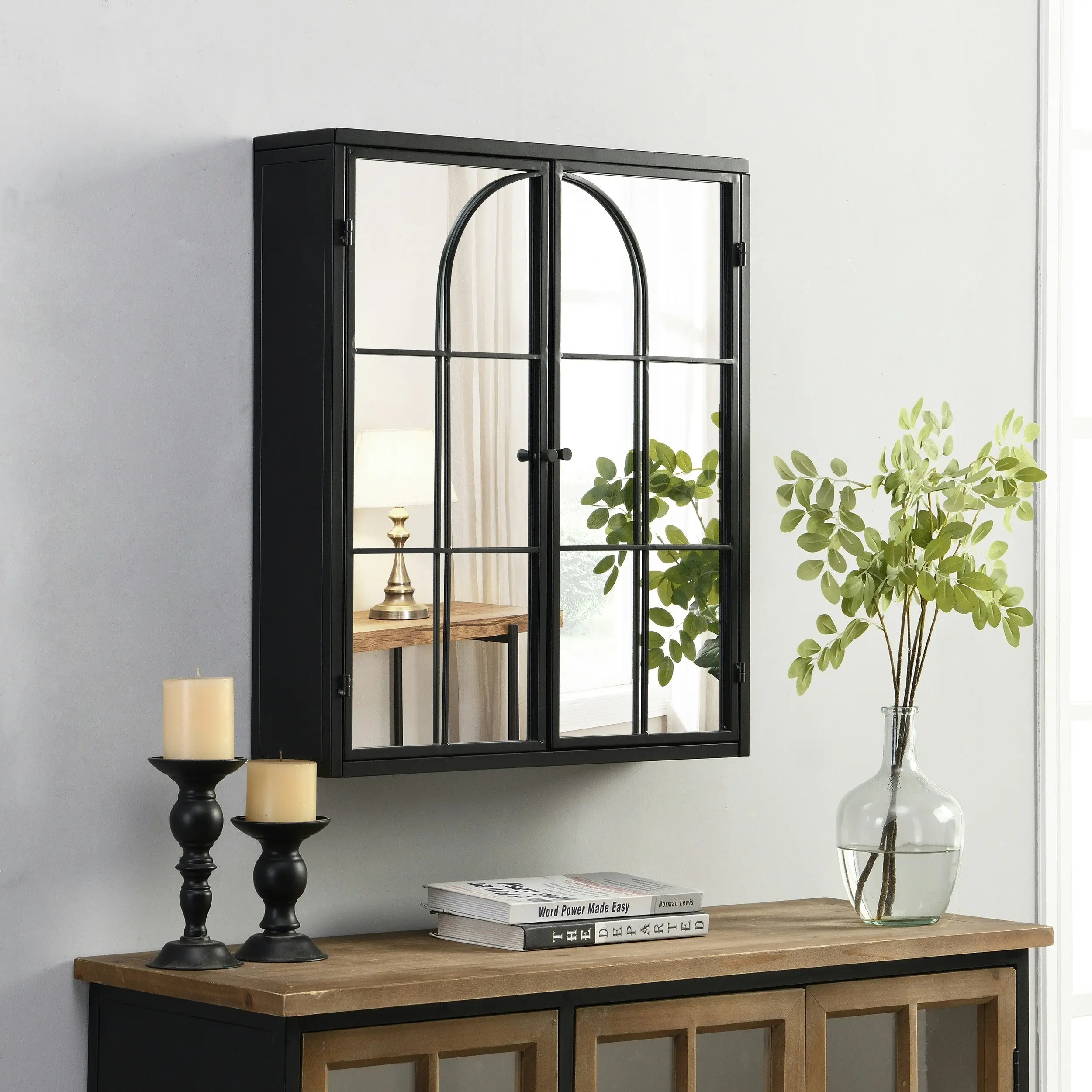 IHOMDEC Rectangle Metal Frame Wall Mounted Cabinet with Mirror Doors Black