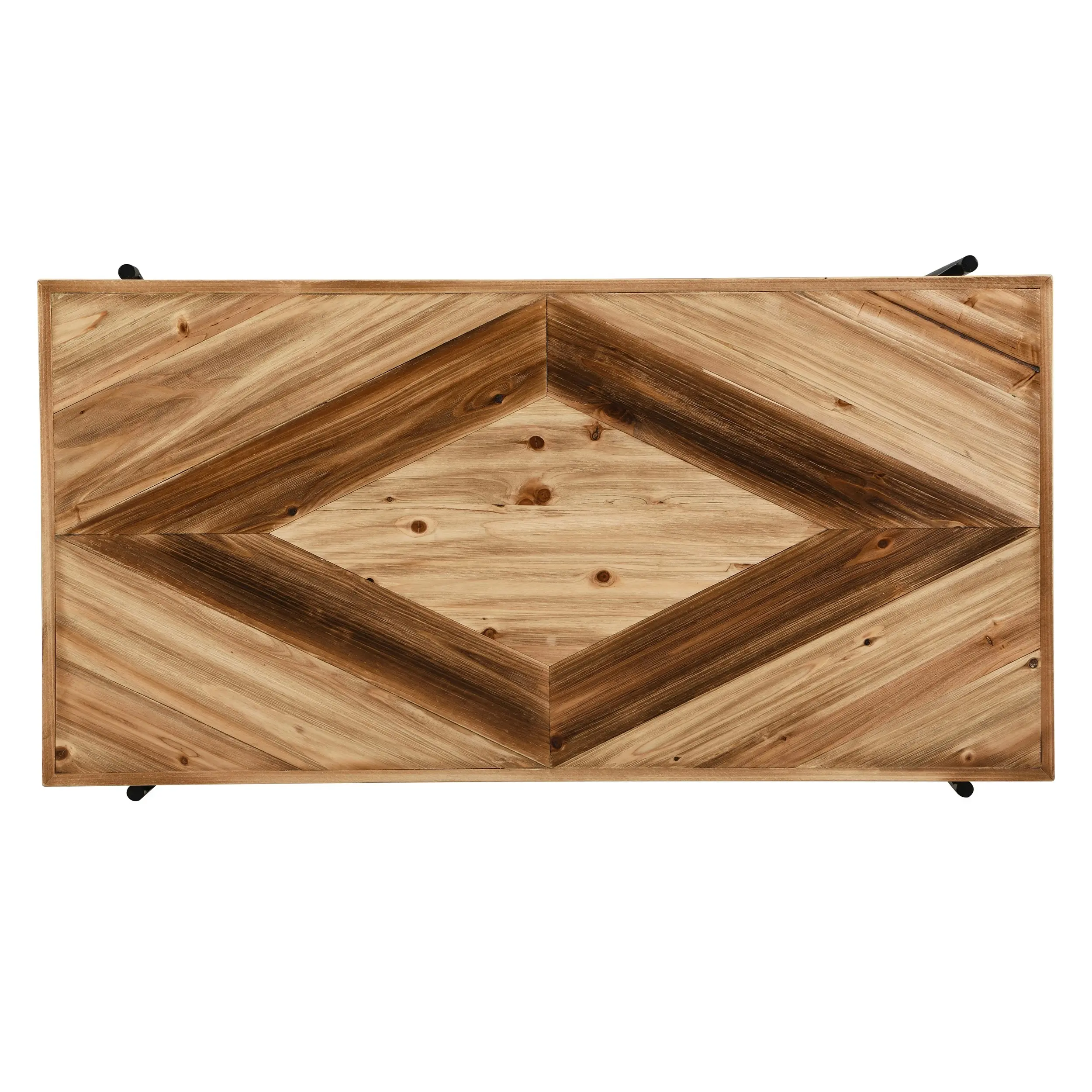 IHOMDEC 2-Tier Rectangle Metal & Fir Wood Coffee Table with Top Unique Diamond Pattern Brown