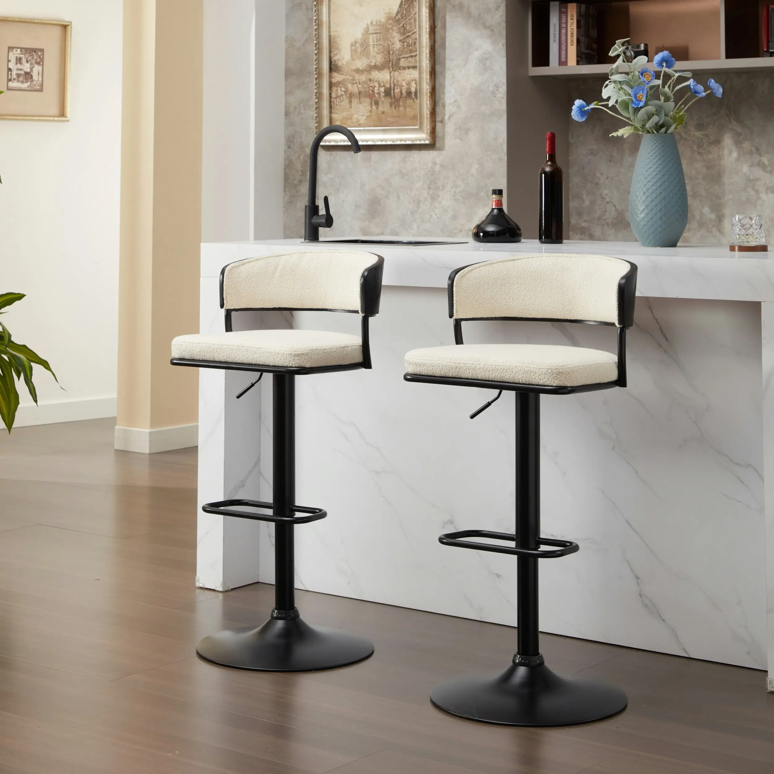 IHOMDEC Modern Wing Back Adjustable Swivel Bar Stools White