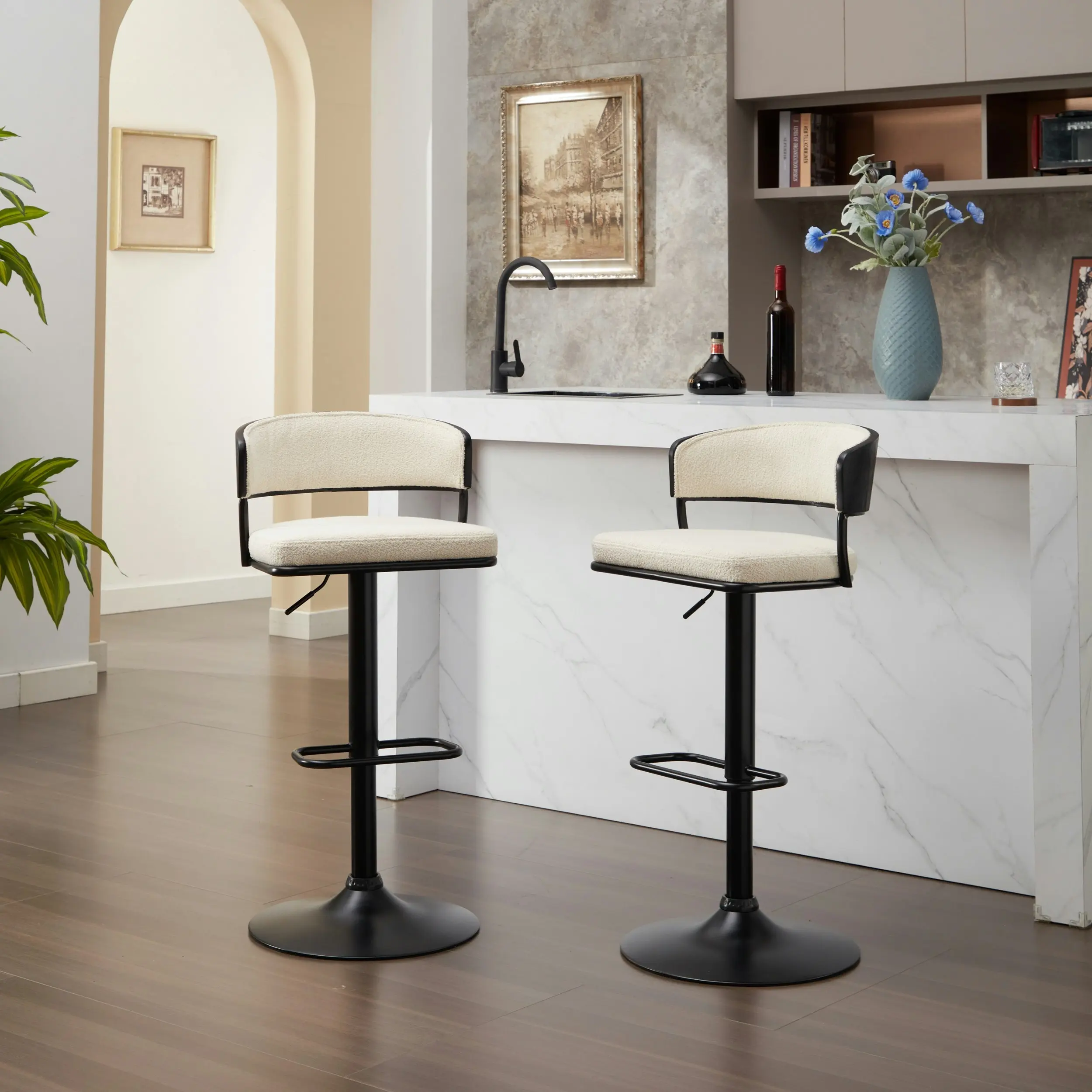 IHOMDEC Modern Wing Back Adjustable Swivel Bar Stools White