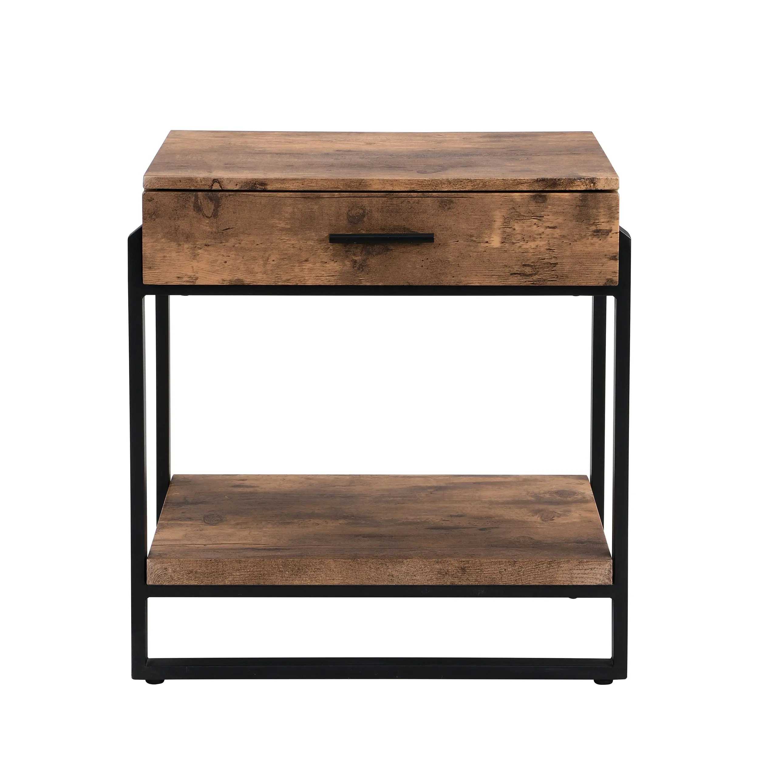 IHOMDEC Industrial Wood and Metal Night Stands with Drawer Rustic Dark Brown