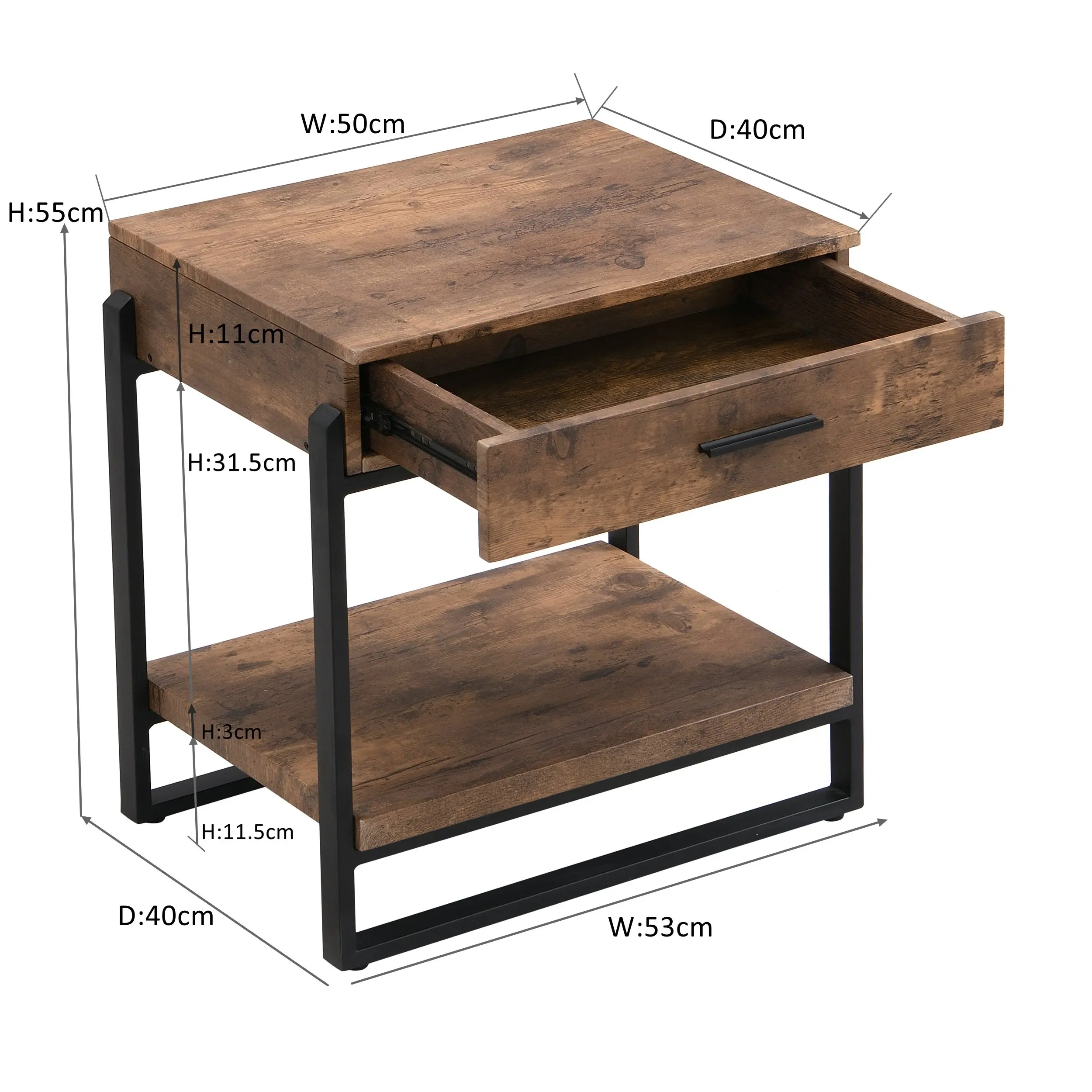 IHOMDEC Industrial Wood and Metal Night Stands with Drawer Rustic Dark Brown