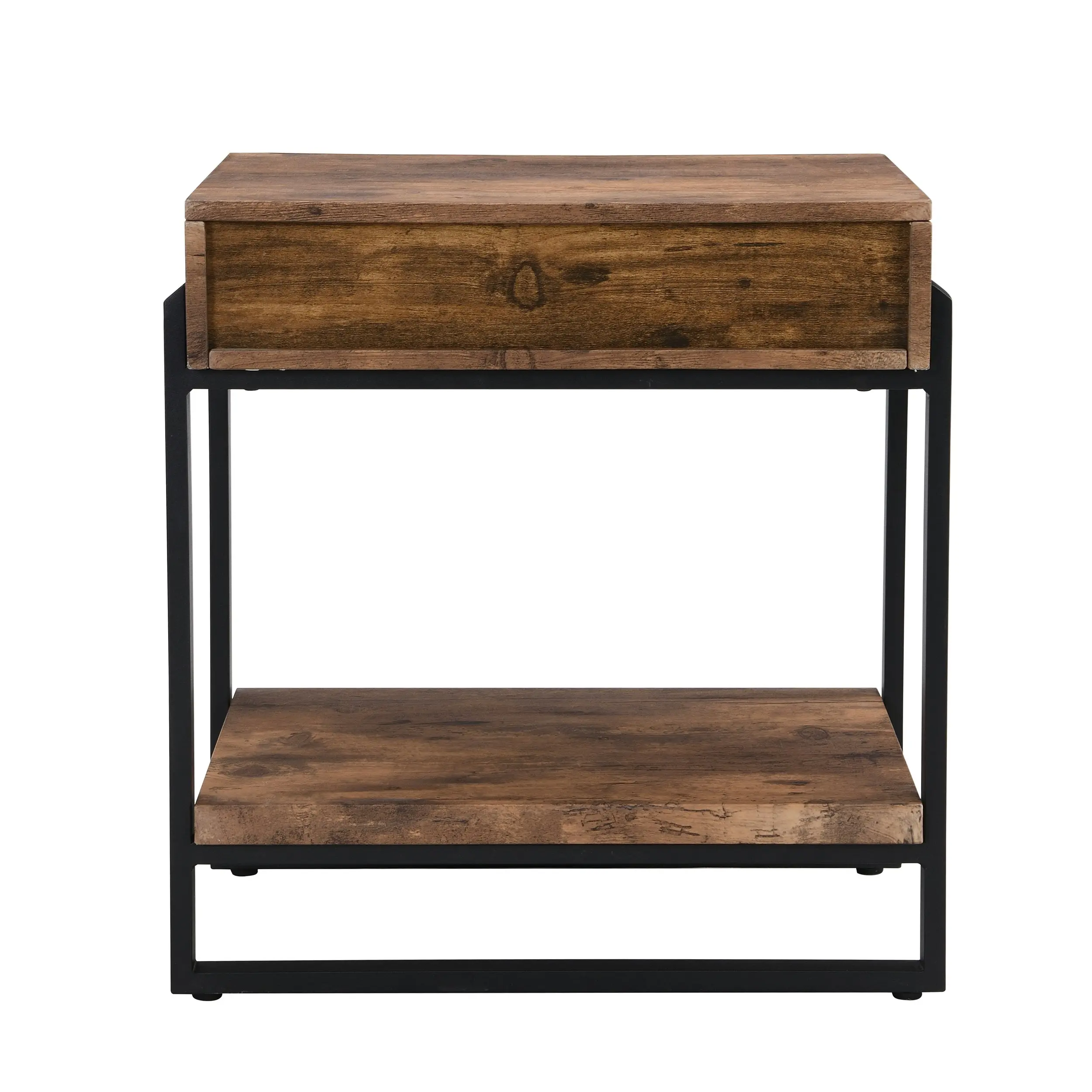 IHOMDEC Industrial Wood and Metal Night Stands with Drawer Rustic Dark Brown