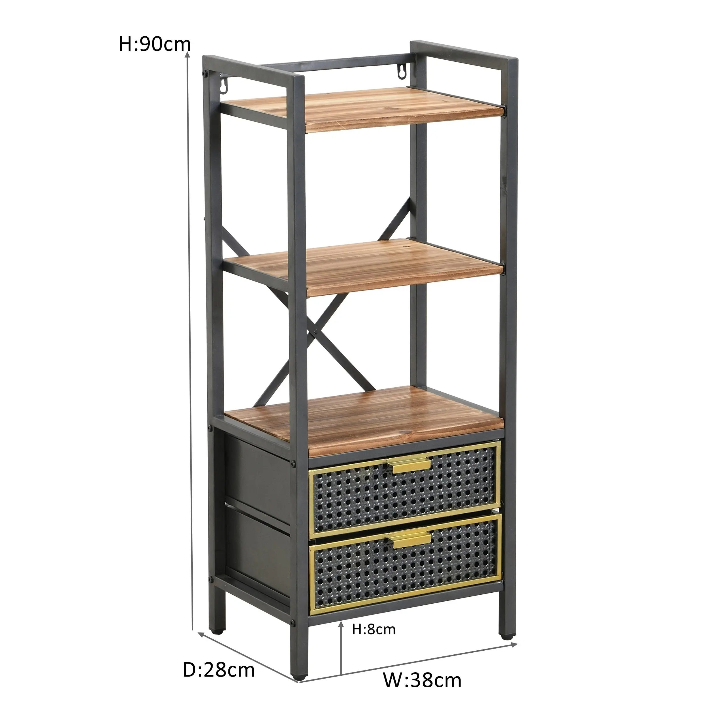 IHOMDECC 5-Tier Wood and Metal Display Standing Bookshelf 2 Storage Drawers Grey