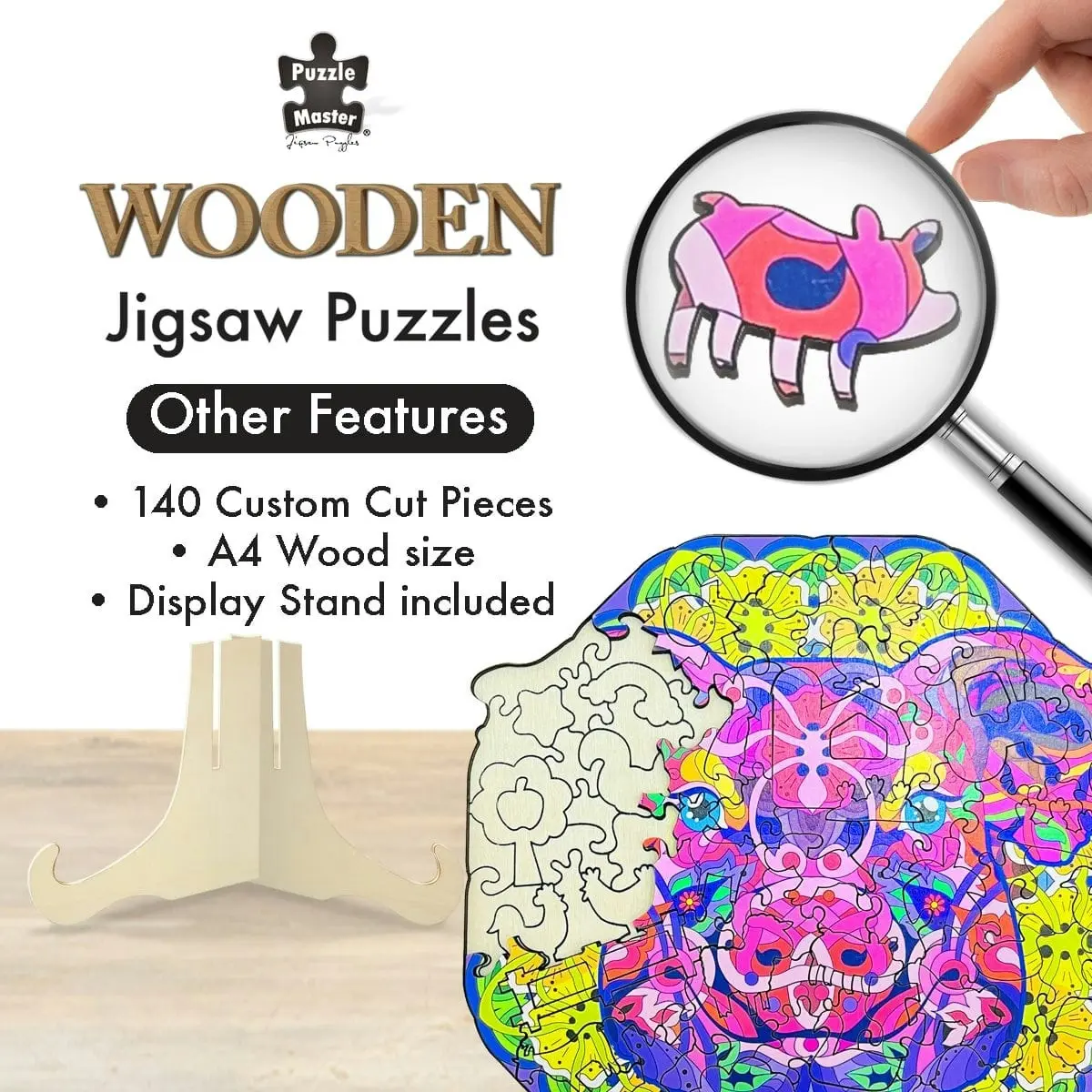 Puzzle Master 121 Piece Wooden Jigsaw Puzzle, Pig