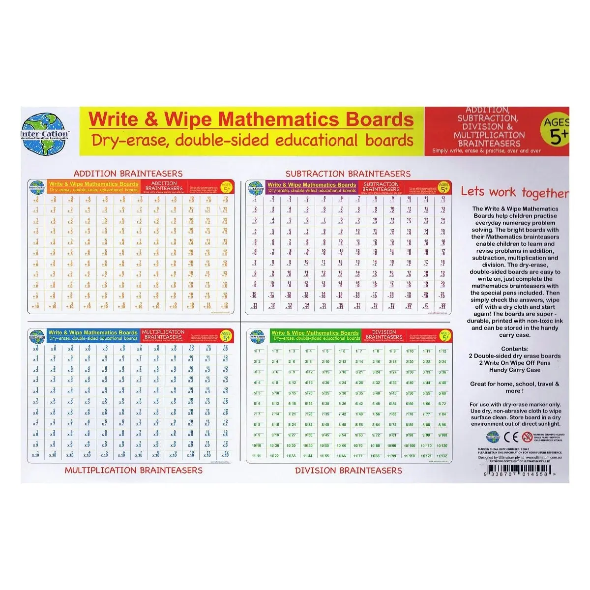 Promotional Write & Wipe Mathematics Boards Set Of 2