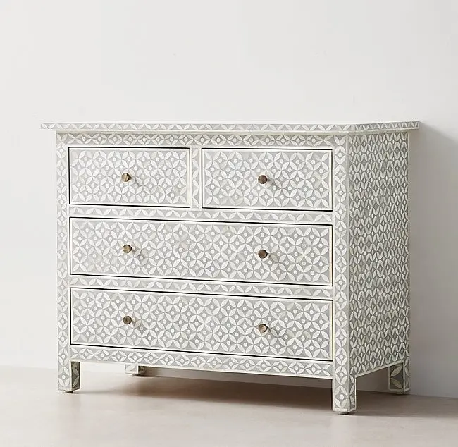 Zohi Interiors Bone Inlay 4 Drawer Chest in Celtic Grey