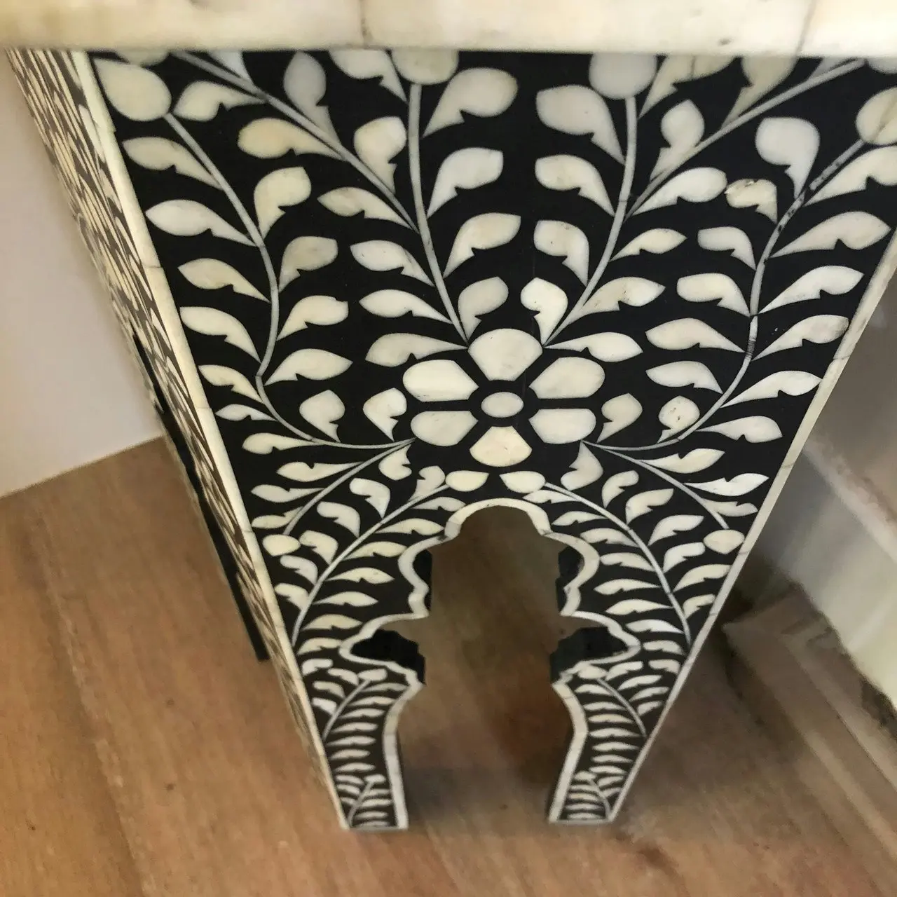 Zohi Interiors Bone Inlay Tall Hexa Side Table in Black