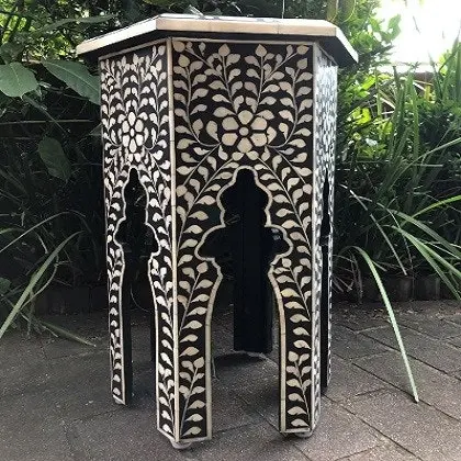 Zohi Interiors Bone Inlay Tall Hexa Side Table in Black