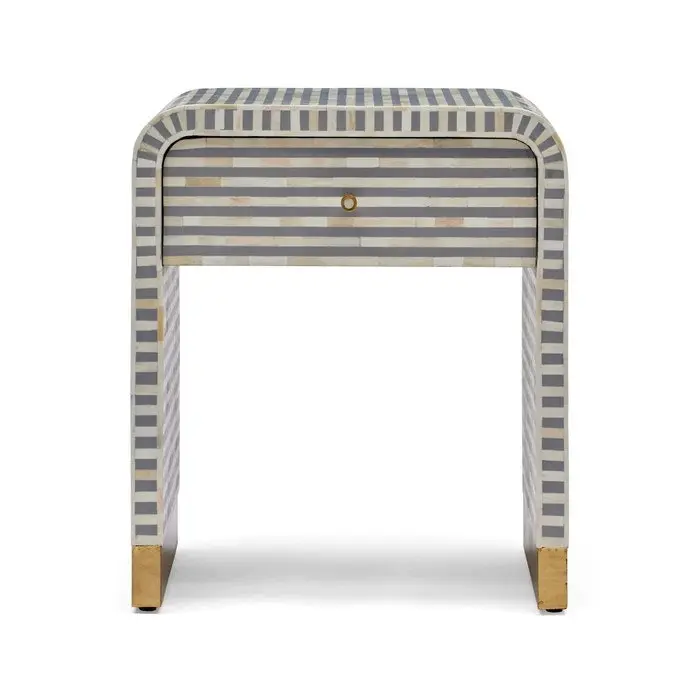 Zohi Interiors Bone Inlay Waterfall Side Table with Drawer in Grey