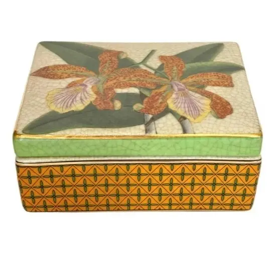 Singa Brass & Ceramic Tiger Lily Trinket Box