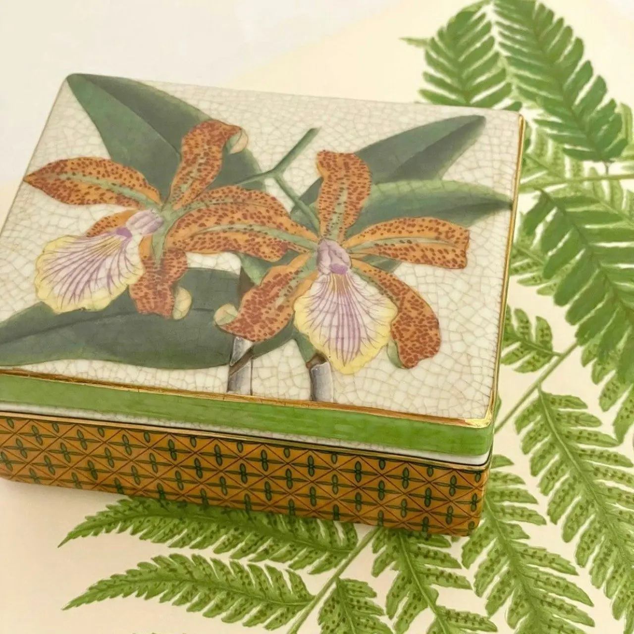 Singa Brass & Ceramic Tiger Lily Trinket Box