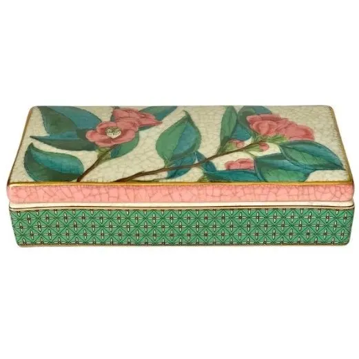 Singa Brass & Ceramic Camelia Trinket Box