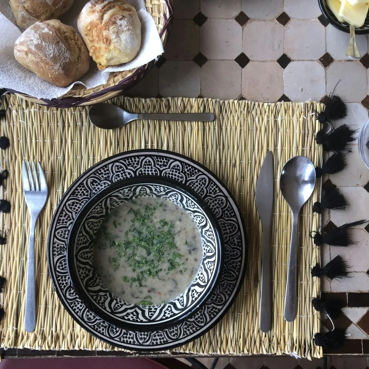 Zohi Interiors Handmade Marrakech Cotton & Raffia Placemat with Aqua Tassels