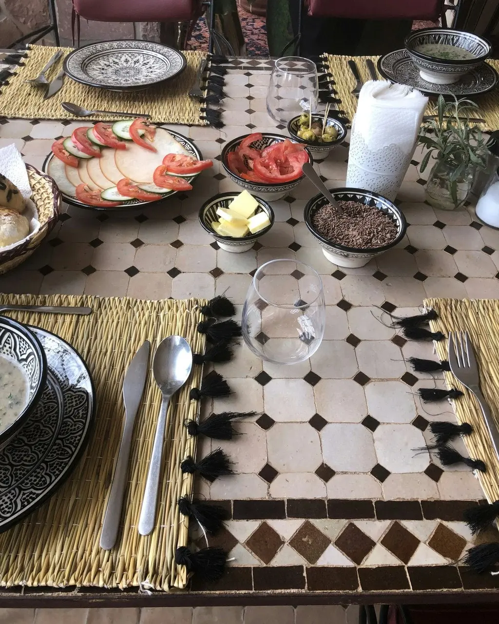 Zohi Interiors Handmade Marrakech Cotton & Raffia Placemat with Orange Tassels