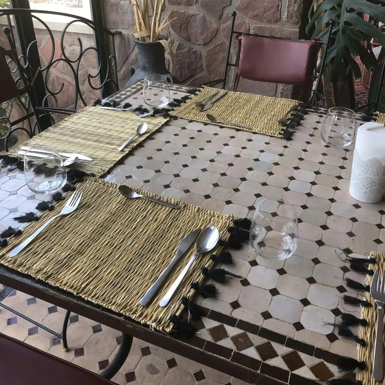 Zohi Interiors Handmade Marrakech Cotton & Raffia Placemat with Oat Tassels