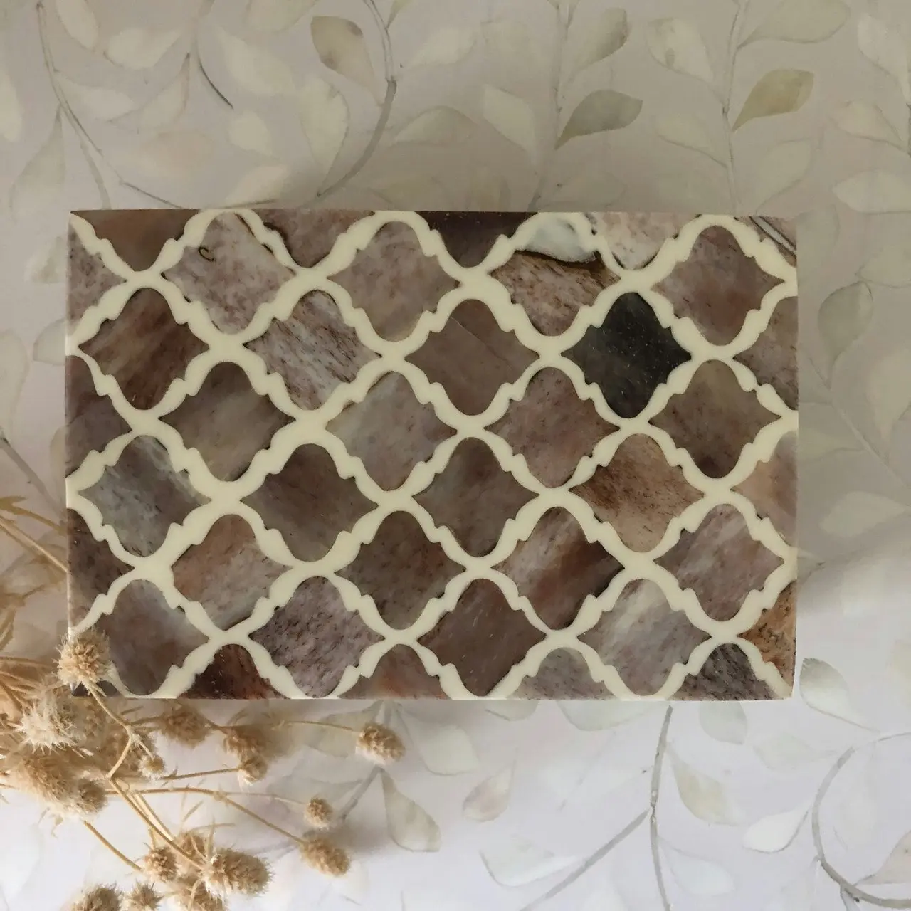 Emporium Bone Inlay Box in Mocha Marrakech Pattern