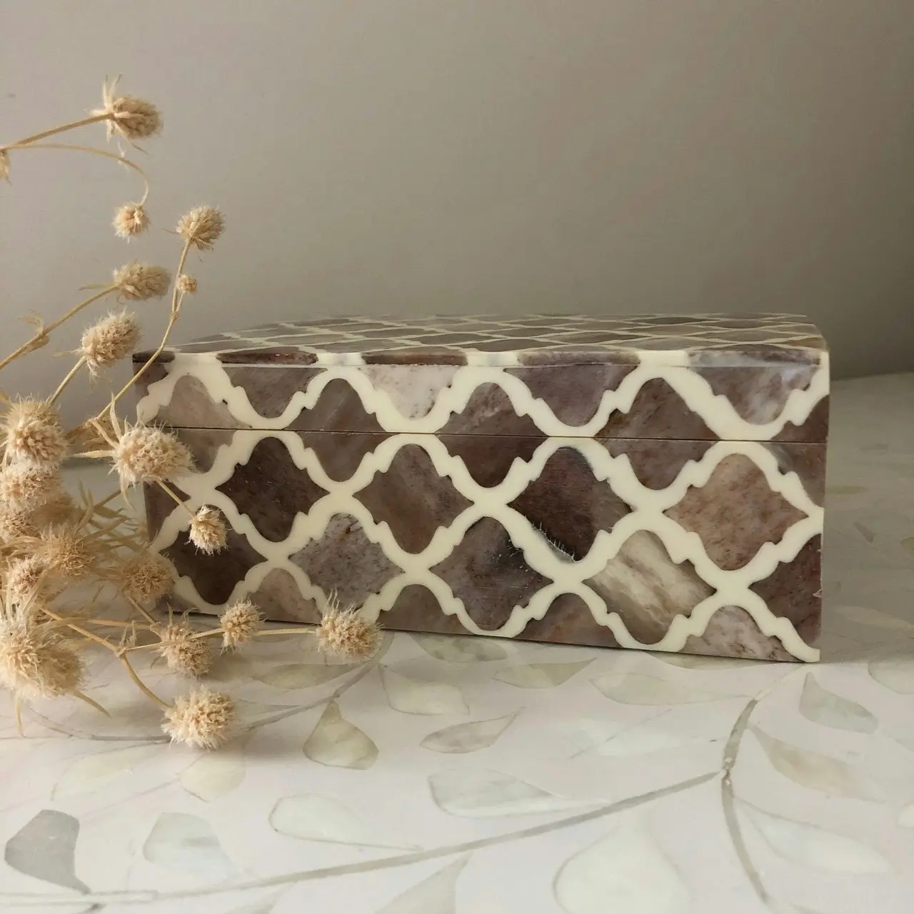 Emporium Bone Inlay Box in Mocha Marrakech Pattern