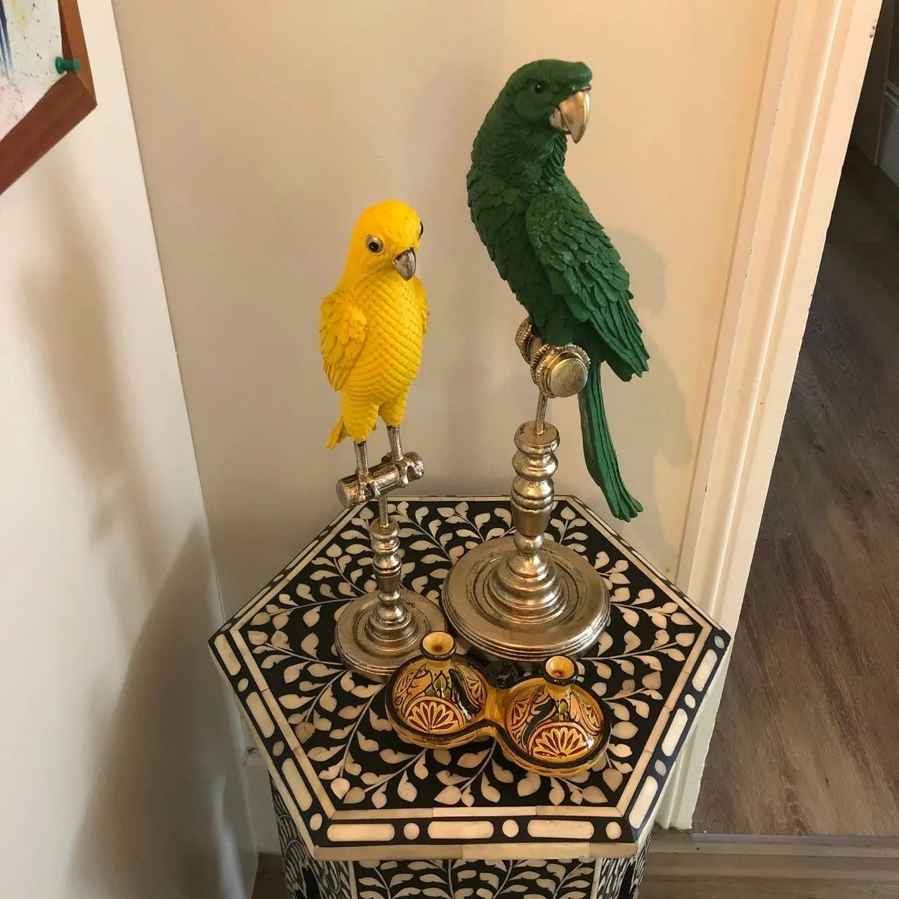 Singa Brass & Ceramic Ornamental Emperor Parrot in Sunny Yellow