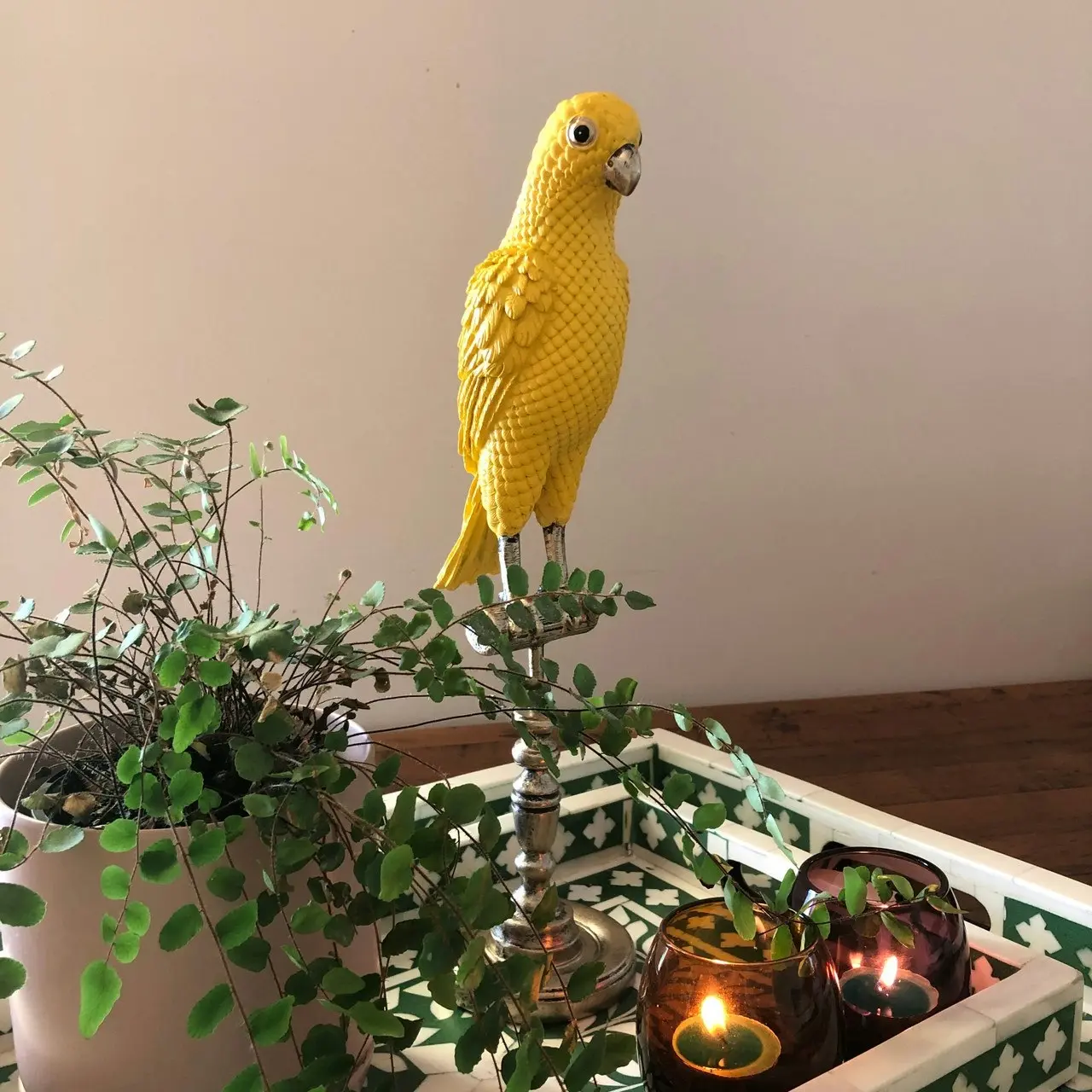 Singa Brass & Ceramic Ornamental Emperor Parrot in Sunny Yellow