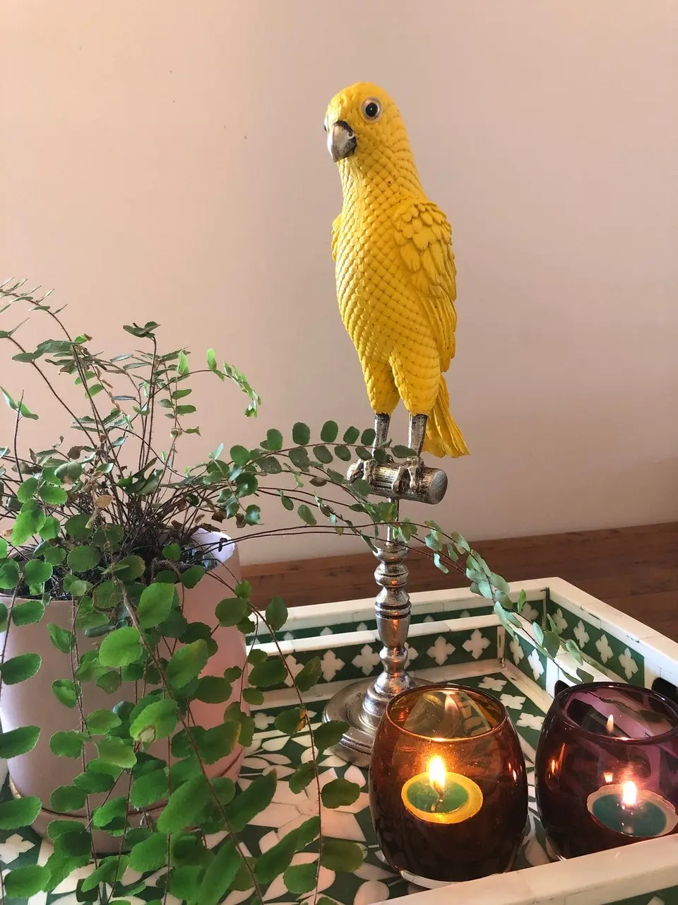 Singa Brass & Ceramic Ornamental Emperor Parrot in Sunny Yellow