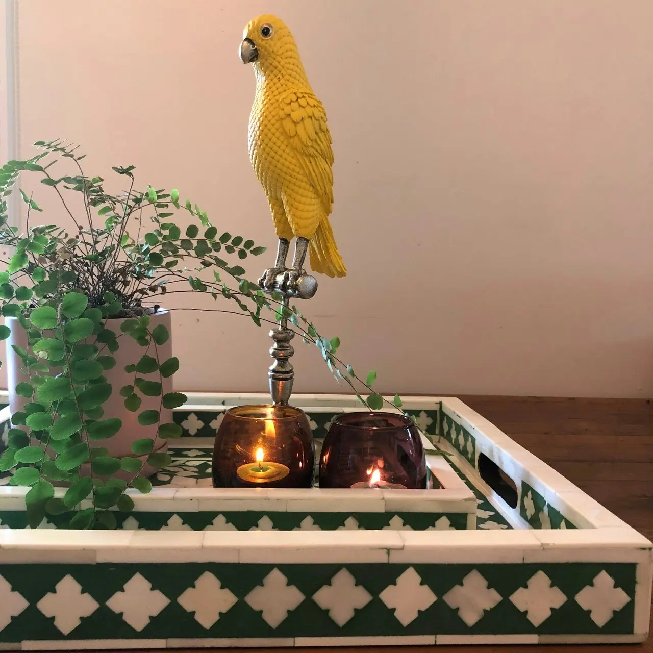 Singa Brass & Ceramic Ornamental Emperor Parrot in Sunny Yellow