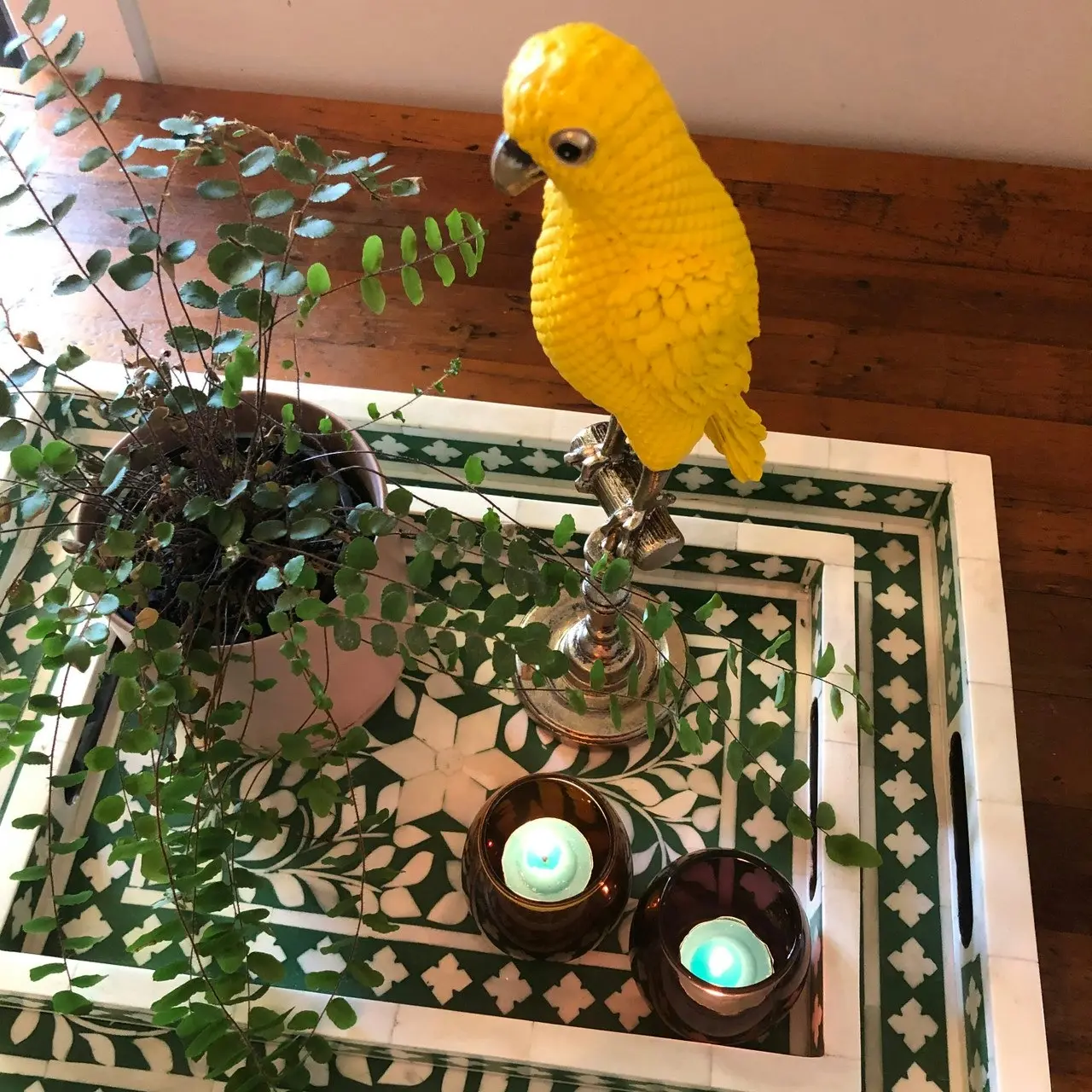 Singa Brass & Ceramic Ornamental Emperor Parrot in Sunny Yellow