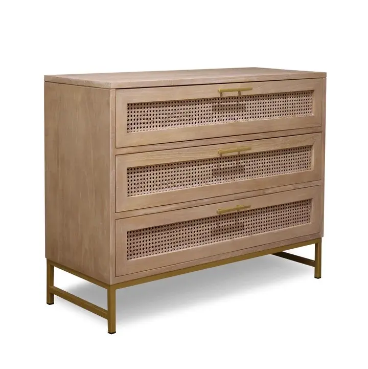 Winnipeg & Sons Aranga Timber & Rattan 3 Drawer Chest