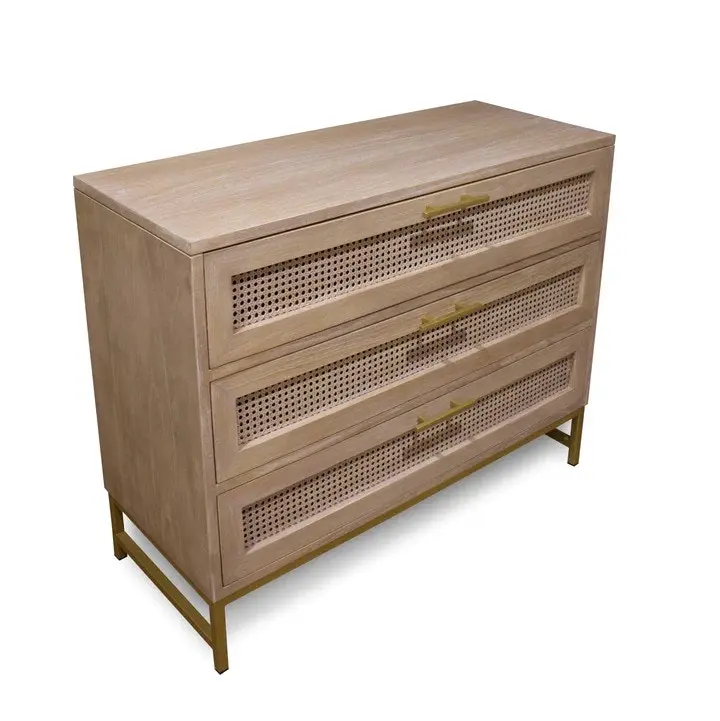 Winnipeg & Sons Aranga Timber & Rattan 3 Drawer Chest