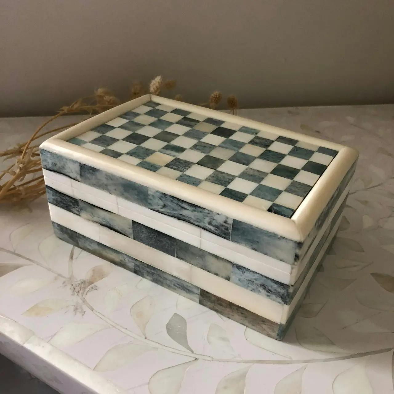 Emporium Bone Inlay Box in Checker Pattern