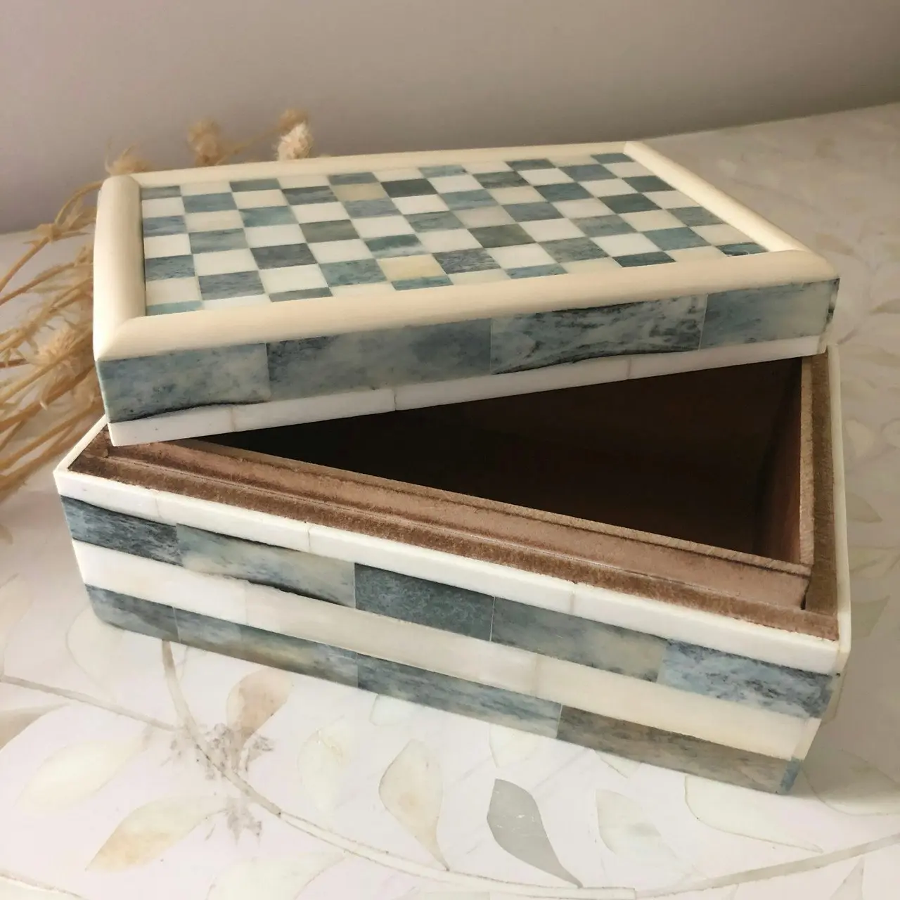 Emporium Bone Inlay Box in Checker Pattern