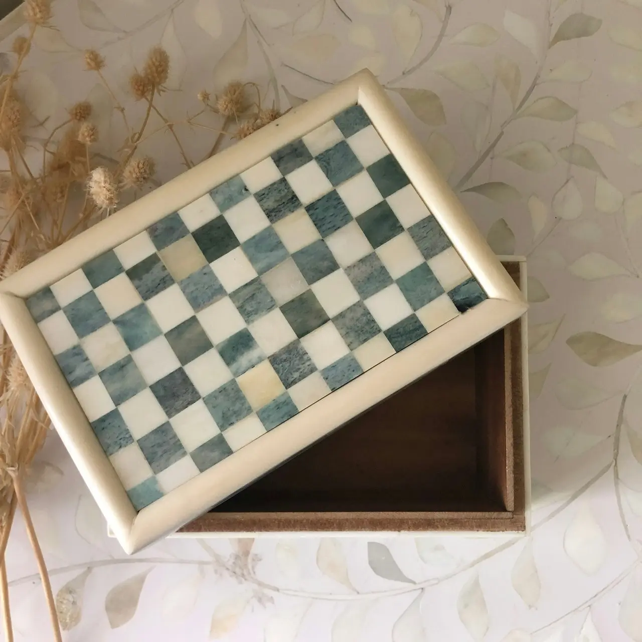 Emporium Bone Inlay Box in Checker Pattern