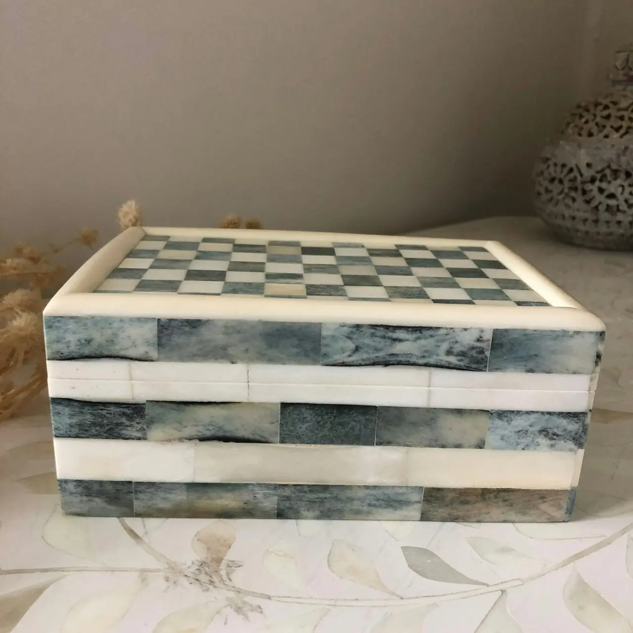 Emporium Bone Inlay Box in Checker Pattern