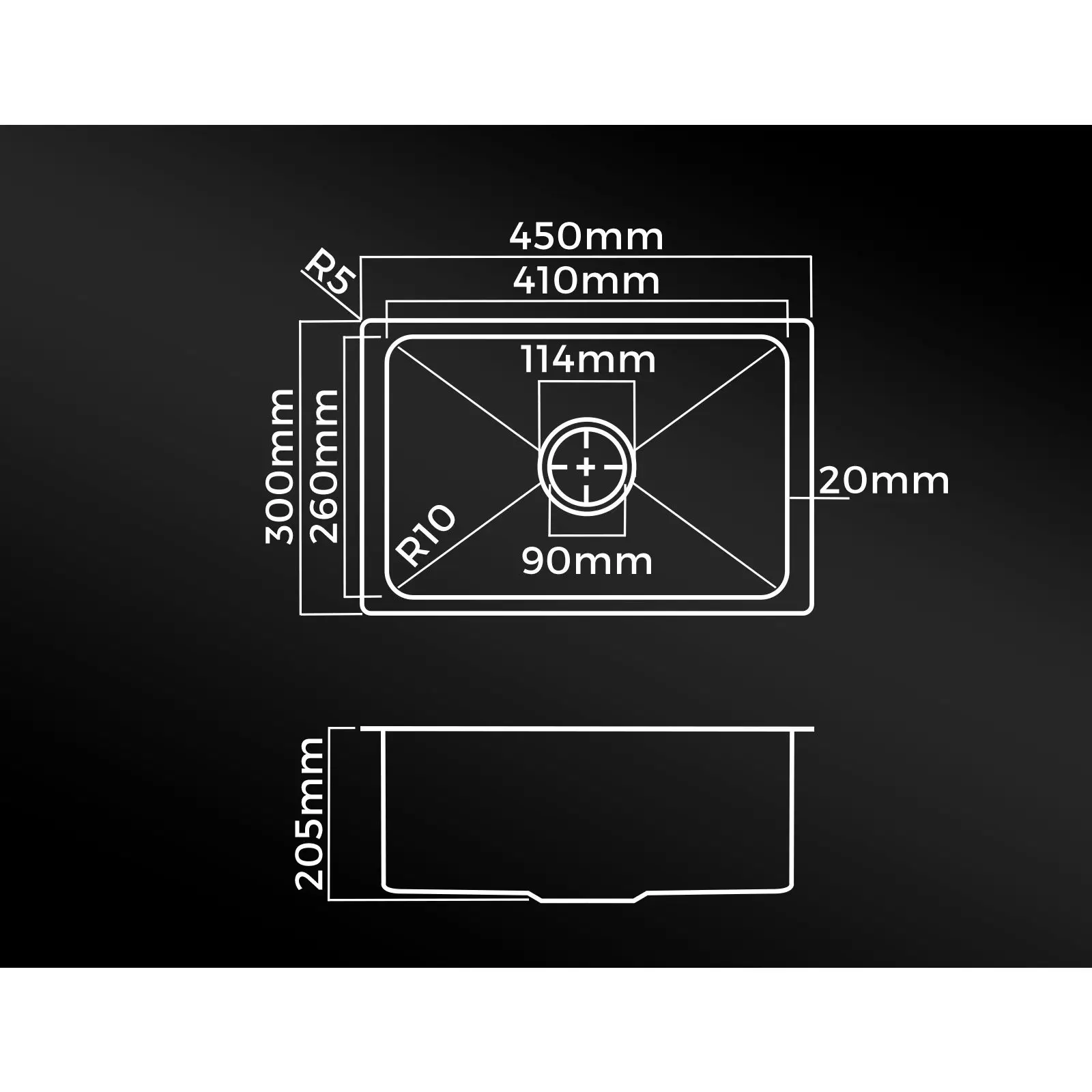 Welba Kitchen Sink Stainless Steel Basin Single Under/Top/Flush Mount 45X30CM