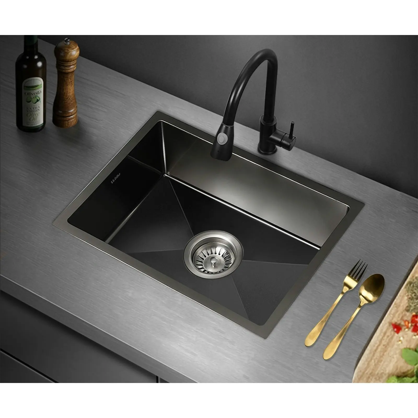 Welba Kitchen Sink Stainless Steel Basin Single Under/Top/Flush Mount 45X30CM