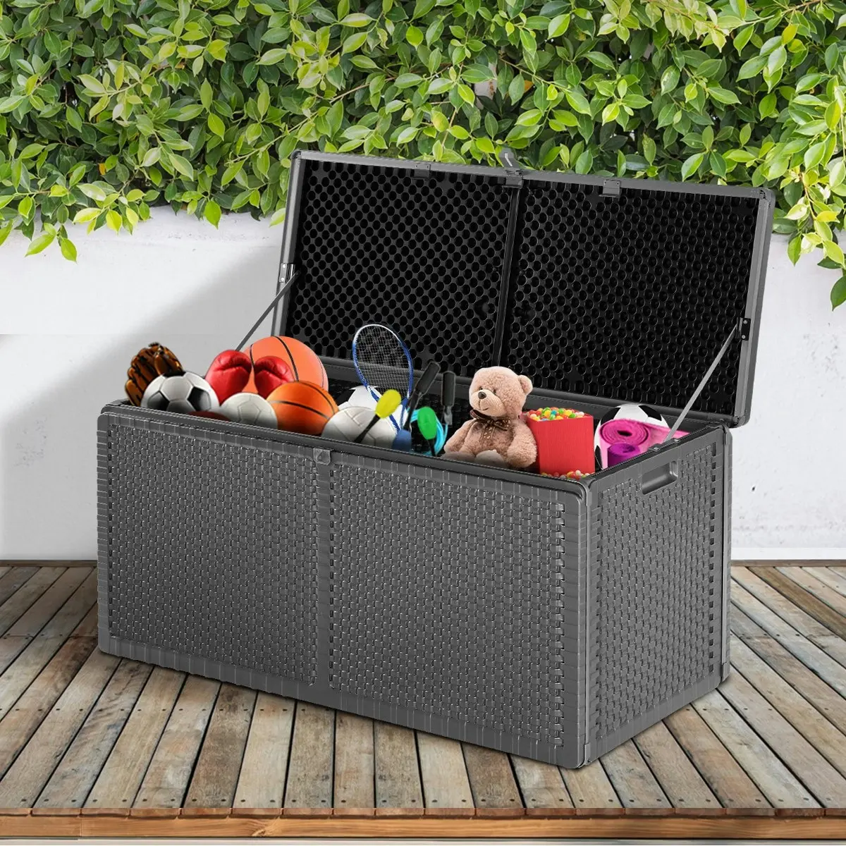 Livsip Outdoor Storage Box Bench 310L Cabinet Container Garden Deck Tool Grey