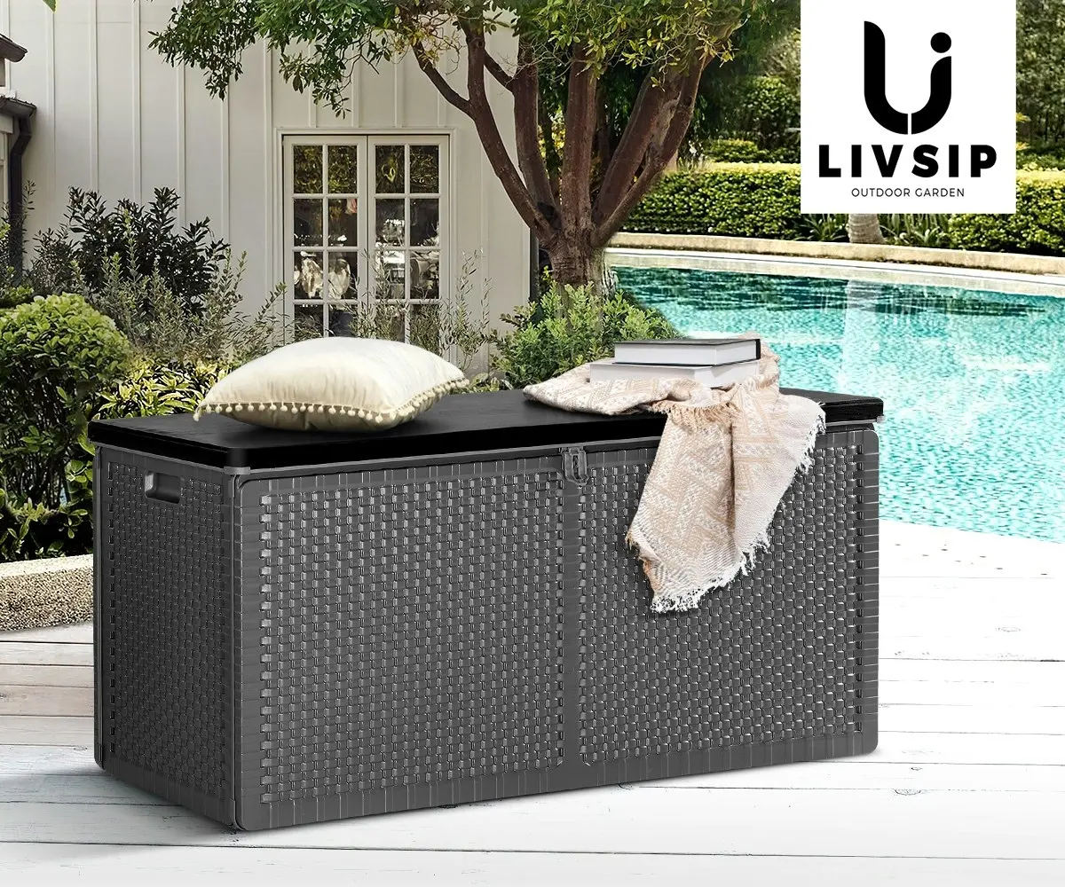 Livsip Outdoor Storage Box Bench 310L Cabinet Container Garden Deck Tool Grey