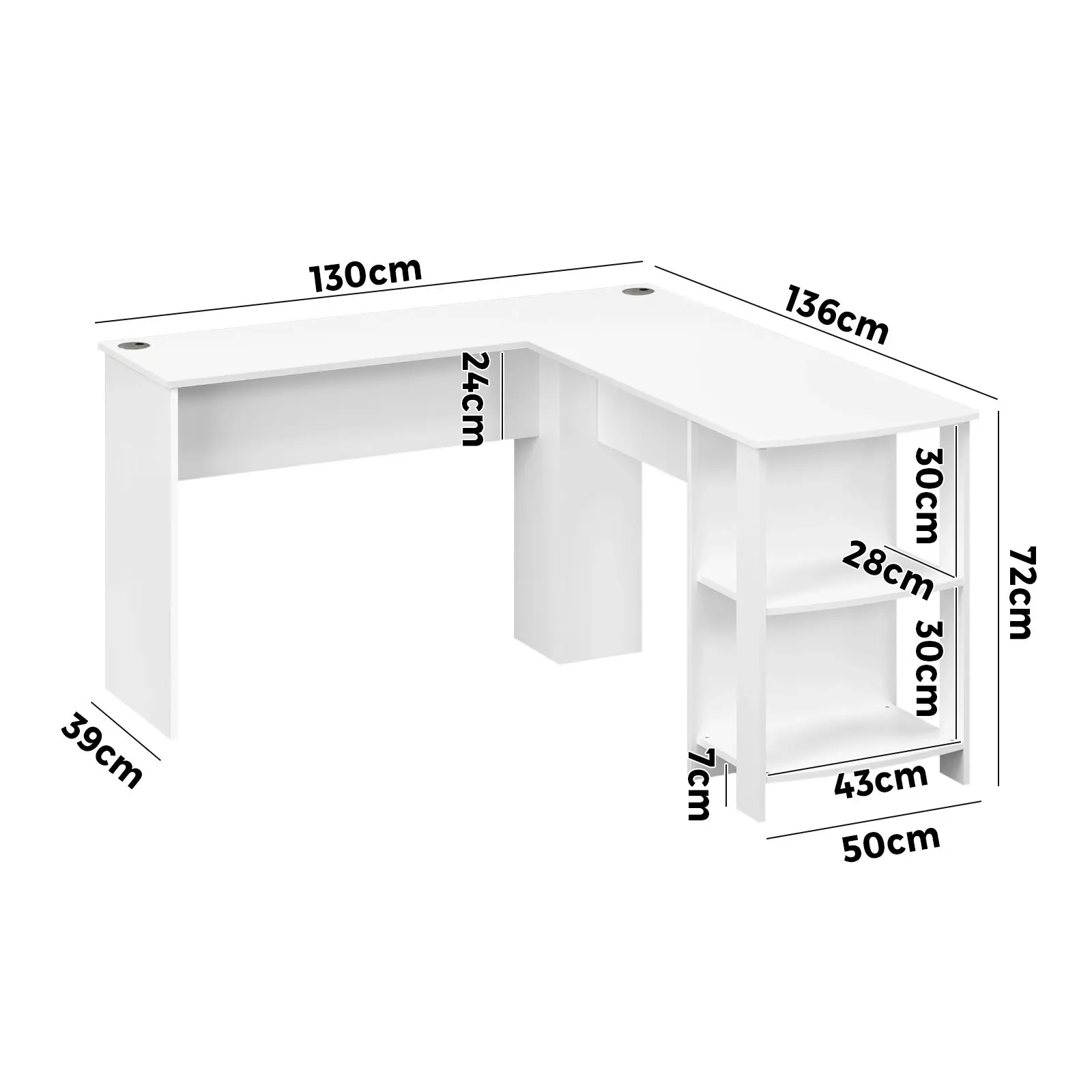 Oikiture L-shape Computer Desk Home Office Writing Desk w/ Storage Shelves White