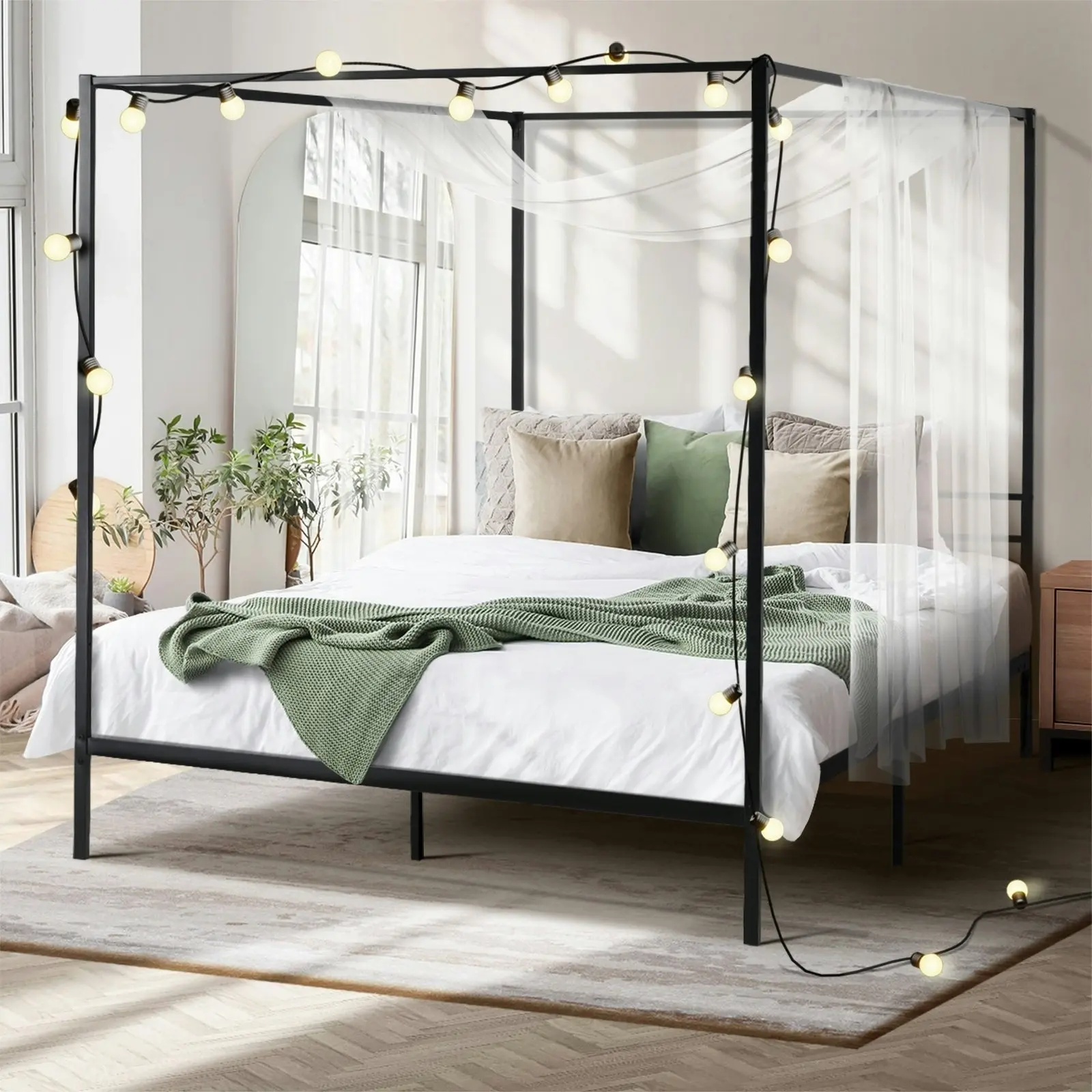 Oikiture Metal Canopy Bed Frame Double Size Platform