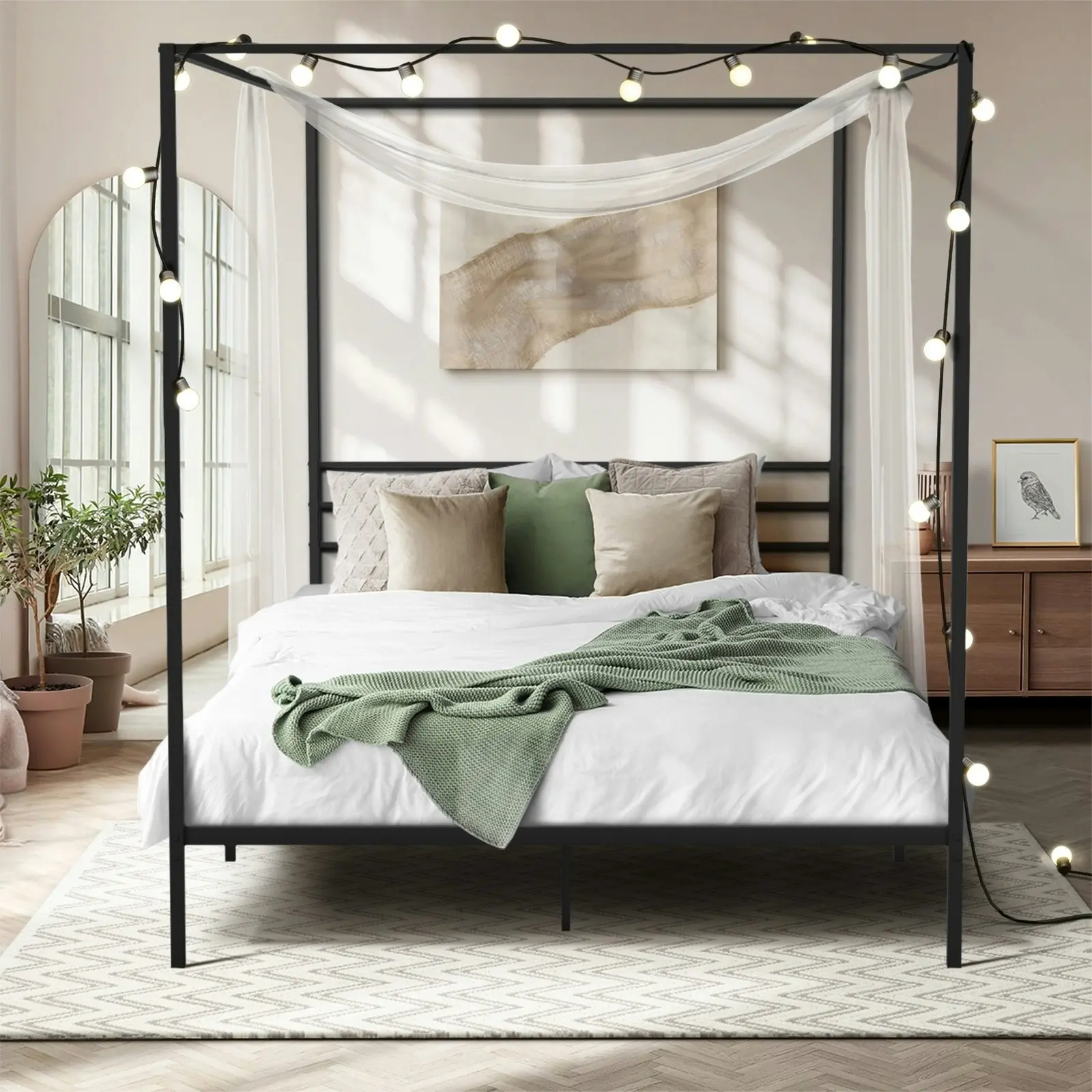 Oikiture Metal Canopy Bed Frame Double Size Platform