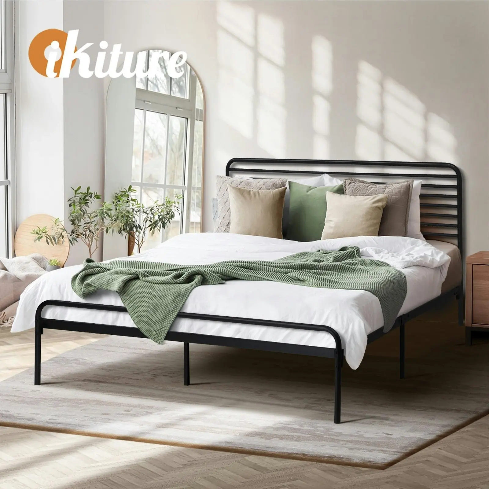 Oikiture Metal Bed Frame Queen Size Beds Platform