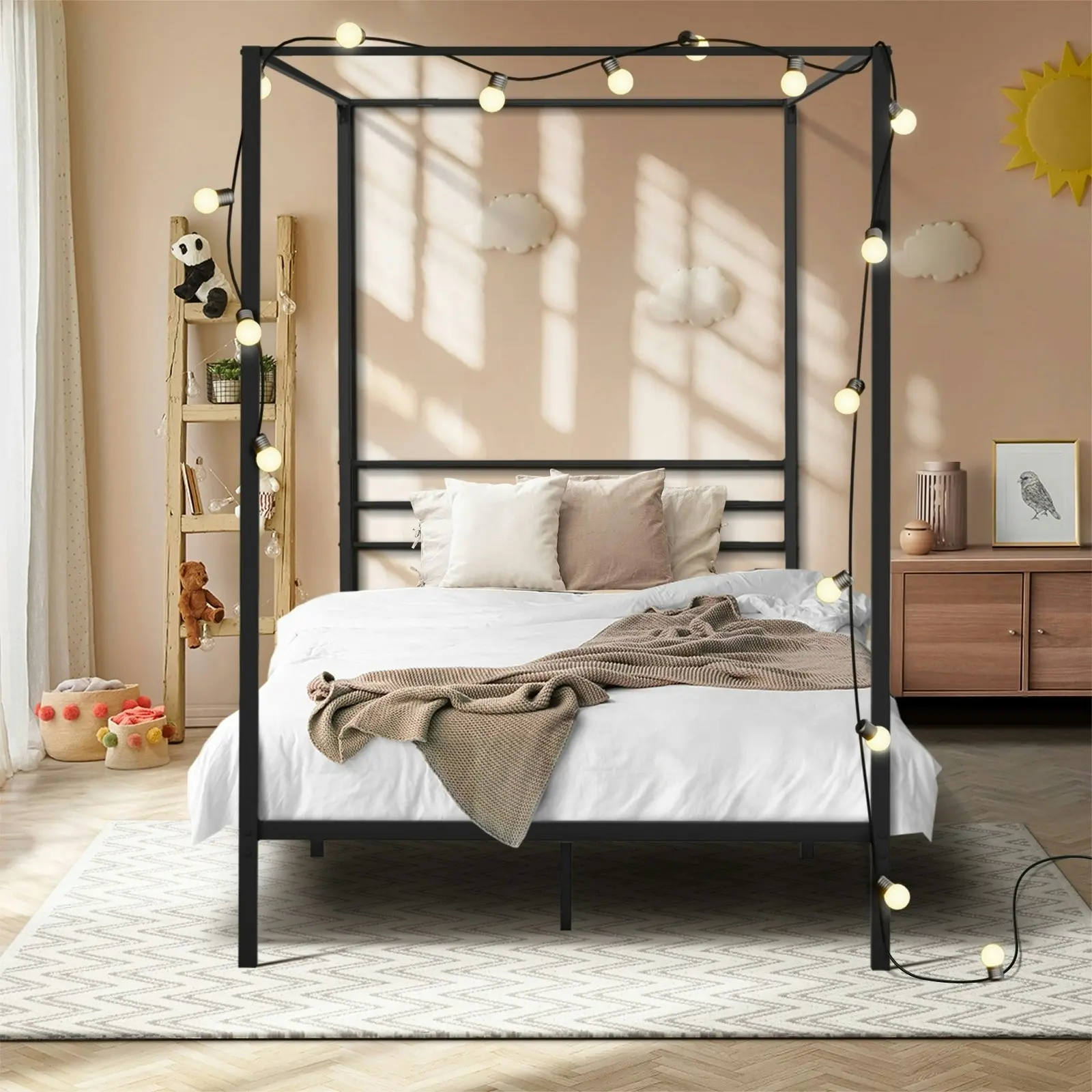 Oikiture Metal Canopy Bed Frame Single Size Platform