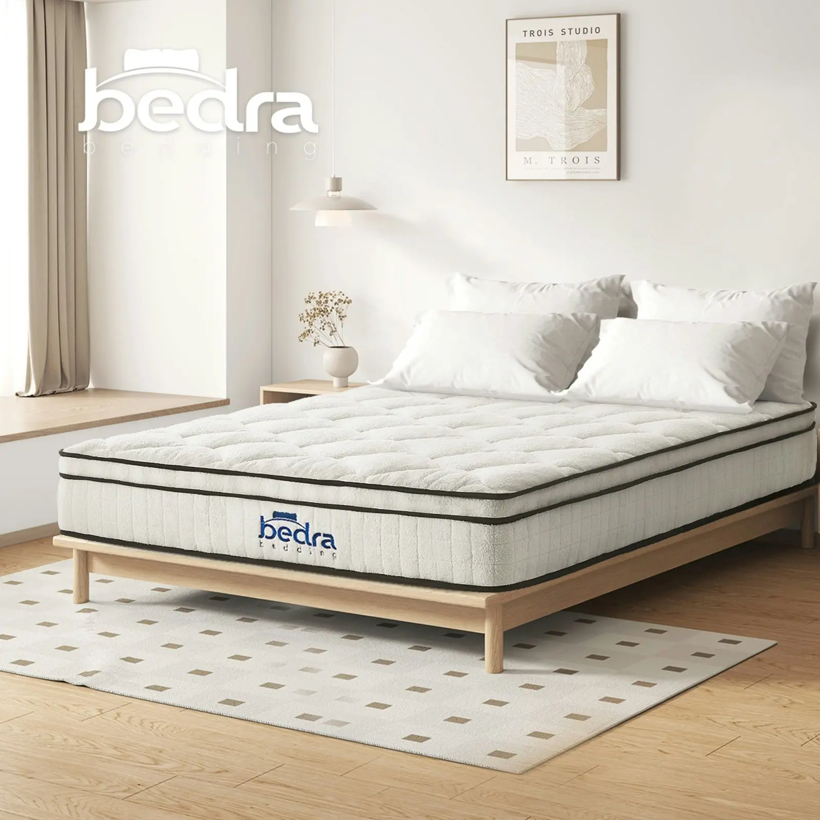 Bedra Queen Mattress Luxury Boucle Fabric Euro Top Pocket Spring Bed Medium Medium 22cm