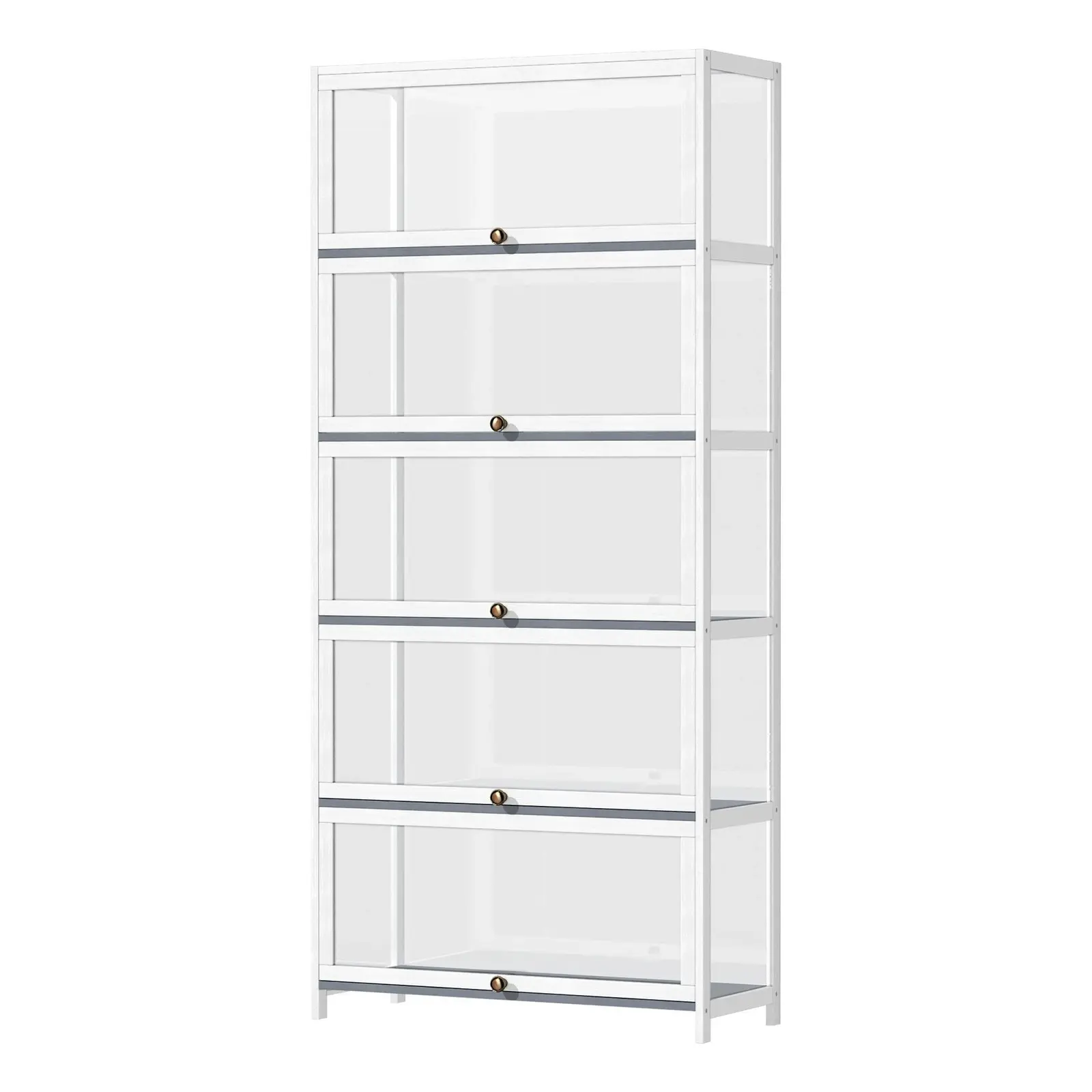 Oikiture Display Cabinet Storage 5-Tier Shelves Clear Bookcase Sideboard White